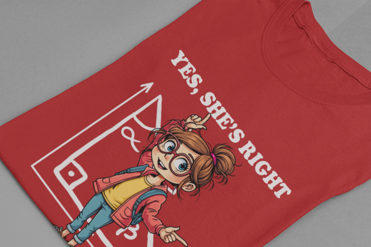 Yes, She Is Right On Every Angle Tshirt – Happy Girl with Right Angle Triangle Graphic
