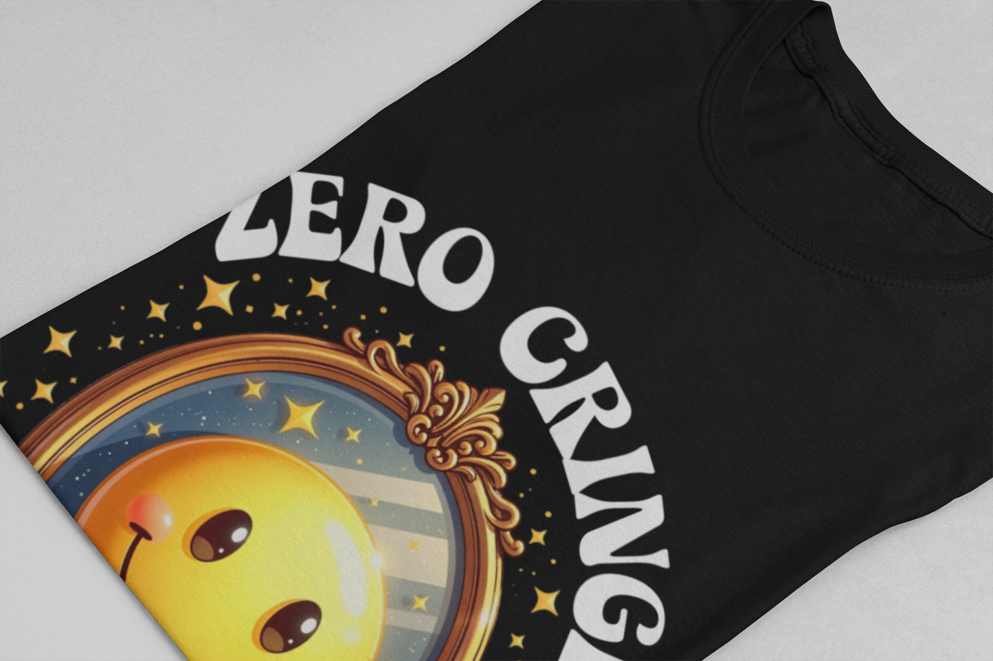 Zero Cringe Energy – Large Mirror with Happy Smiley Graphic T-Shirt