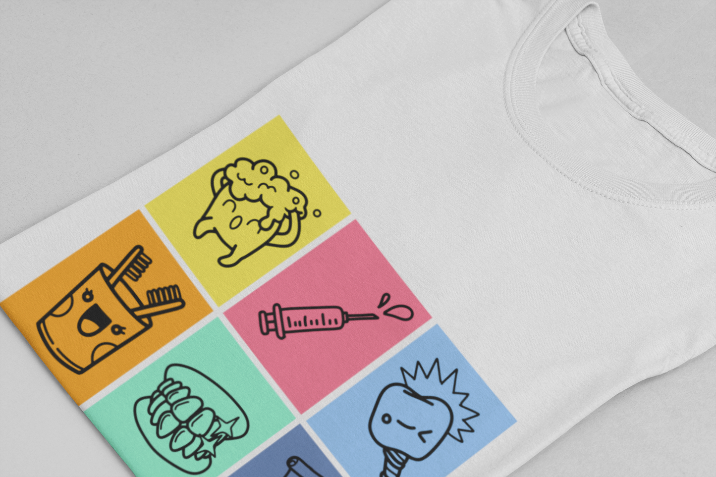 Colorful Dental Fun T Shirt Six Box Tooth Bath Syringe Implant Smile Toothpaste
