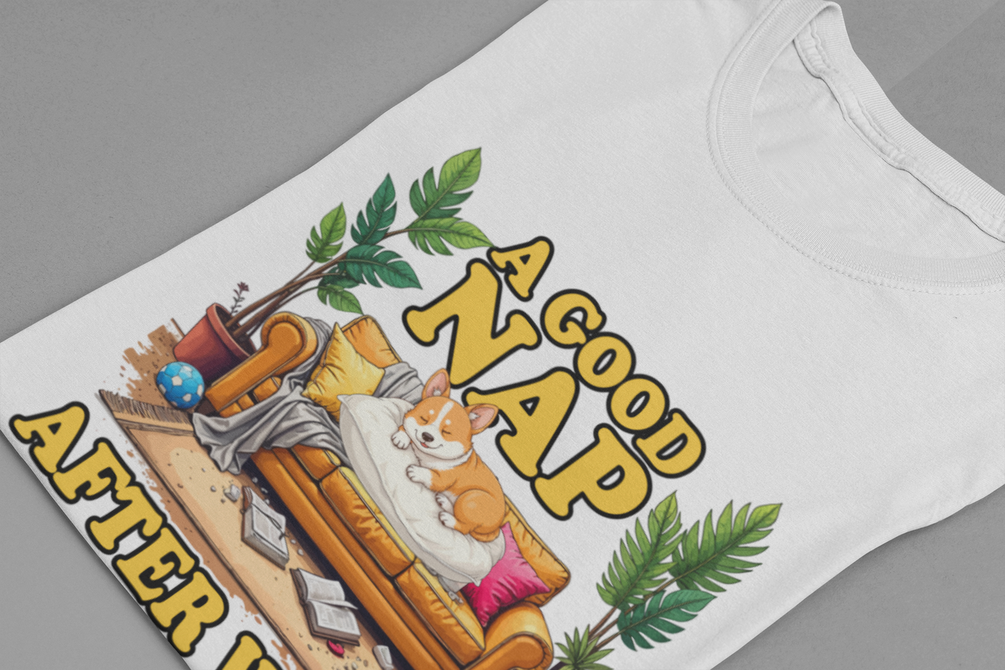 A Good Nap After Work – Sleeping Dog on Sofa Graphic T-Shirt