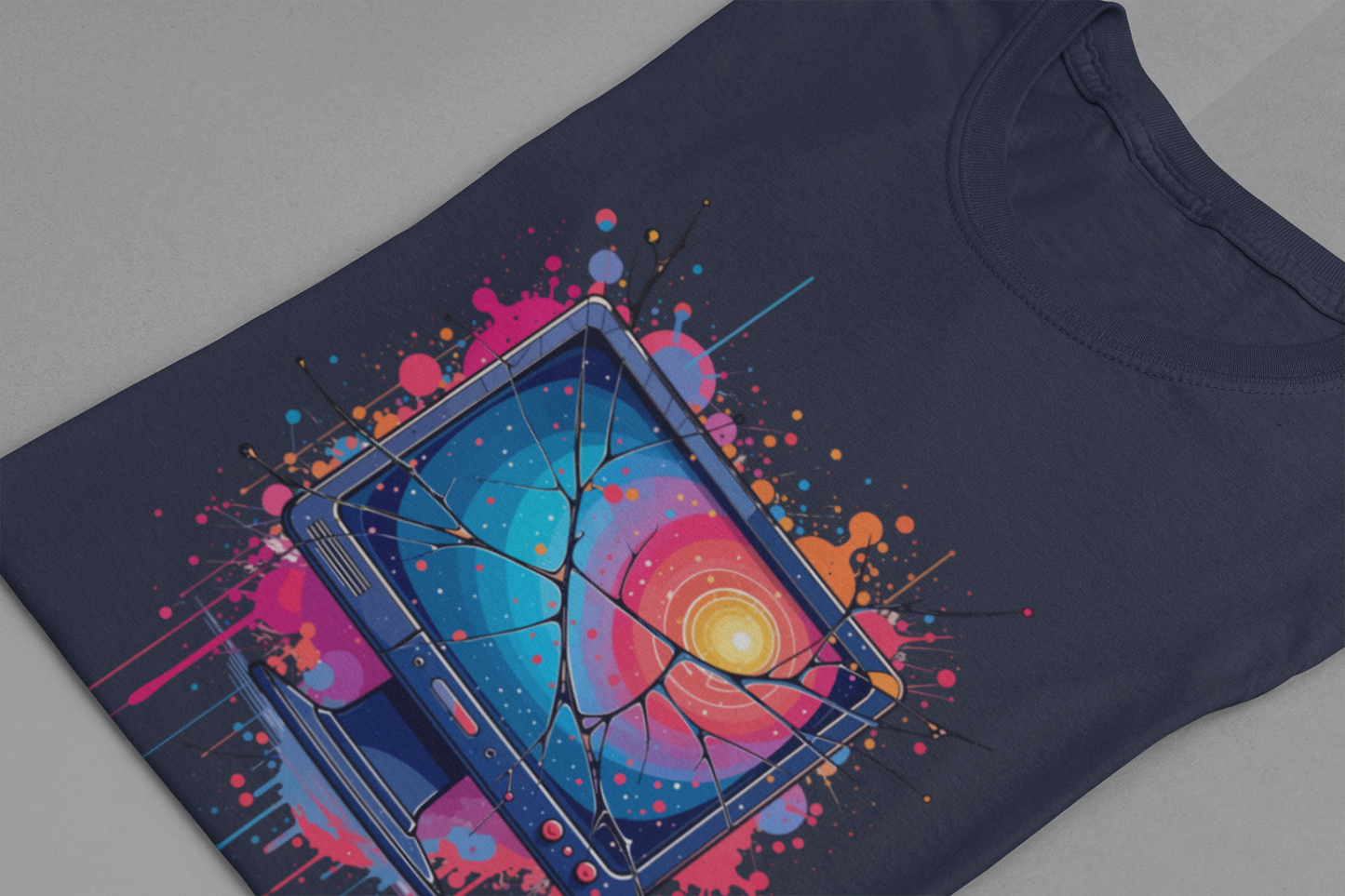 Break the System – Broken Monitor with Cracks, Gradient Screen & Color Splash Graphic T-Shirt