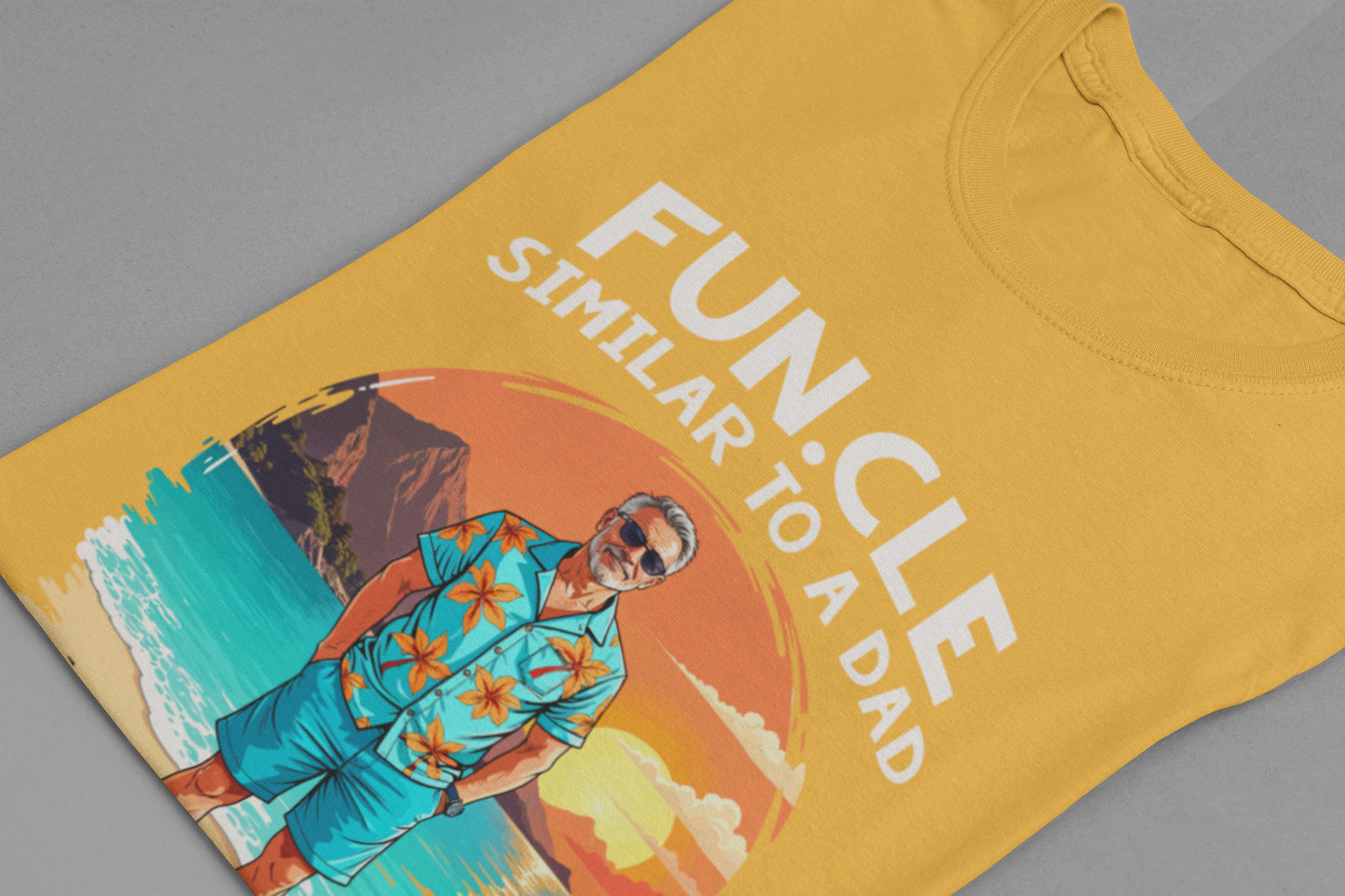 FUN.CLE Beach Sunset T-Shirt – Cool Uncle Beach Graphic with Funny Quote