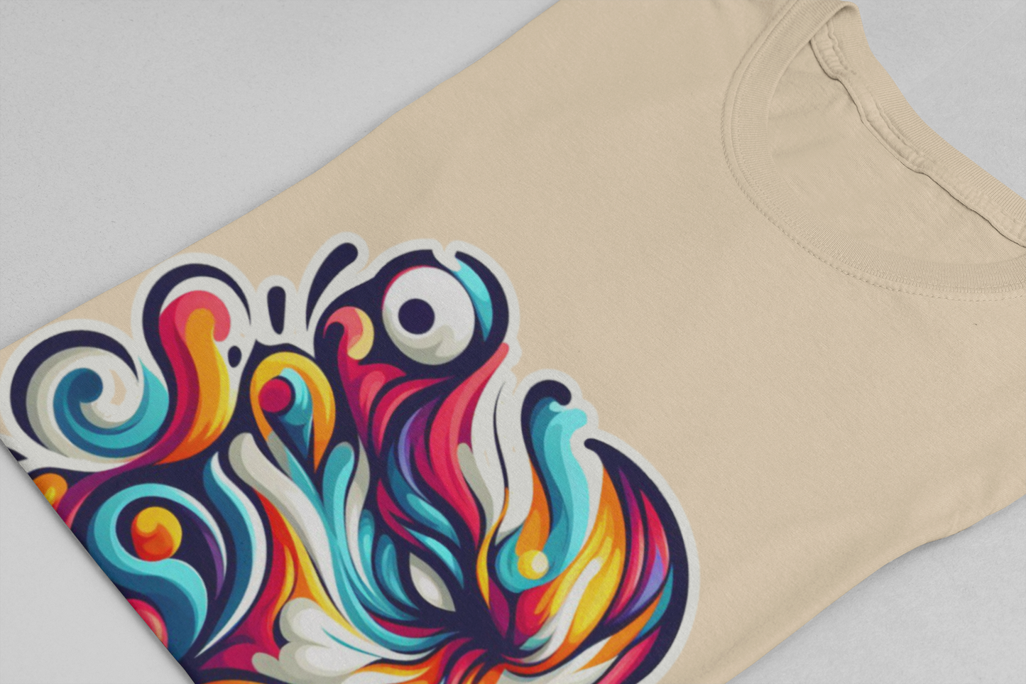 The Art of Expressionism Tshirt – Colorful Curved Strokes Forming a Vibrant Face