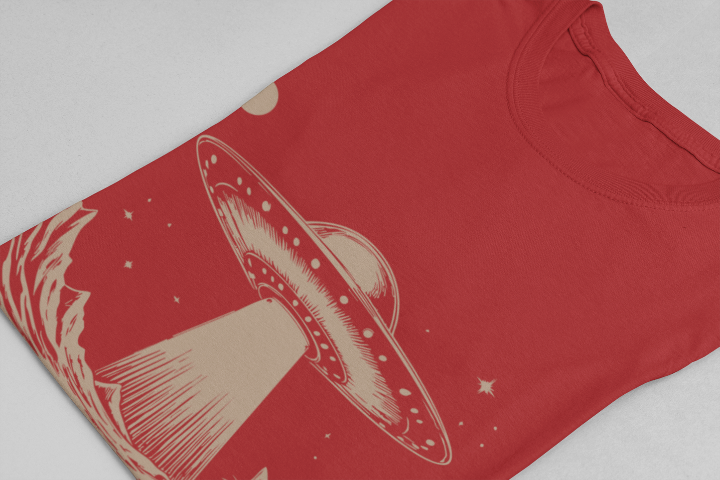 Cat Watching UFO T-Shirt – Mysterious Space Scene Graphic Tee