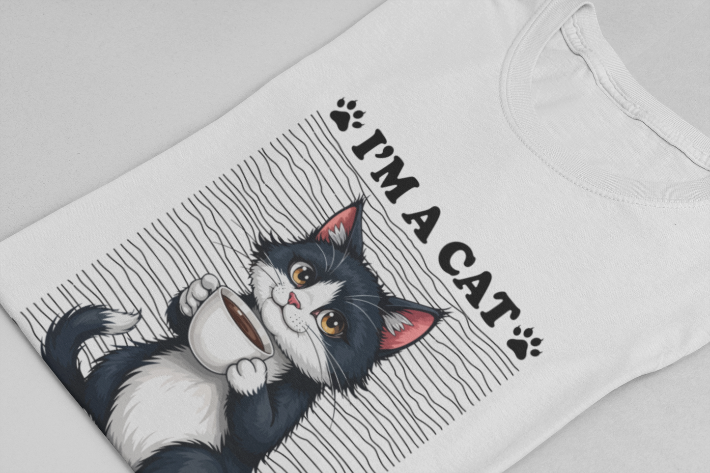 Cat and Coffee Person T-Shirt – Cute Cat Holding Coffee Cup Tee