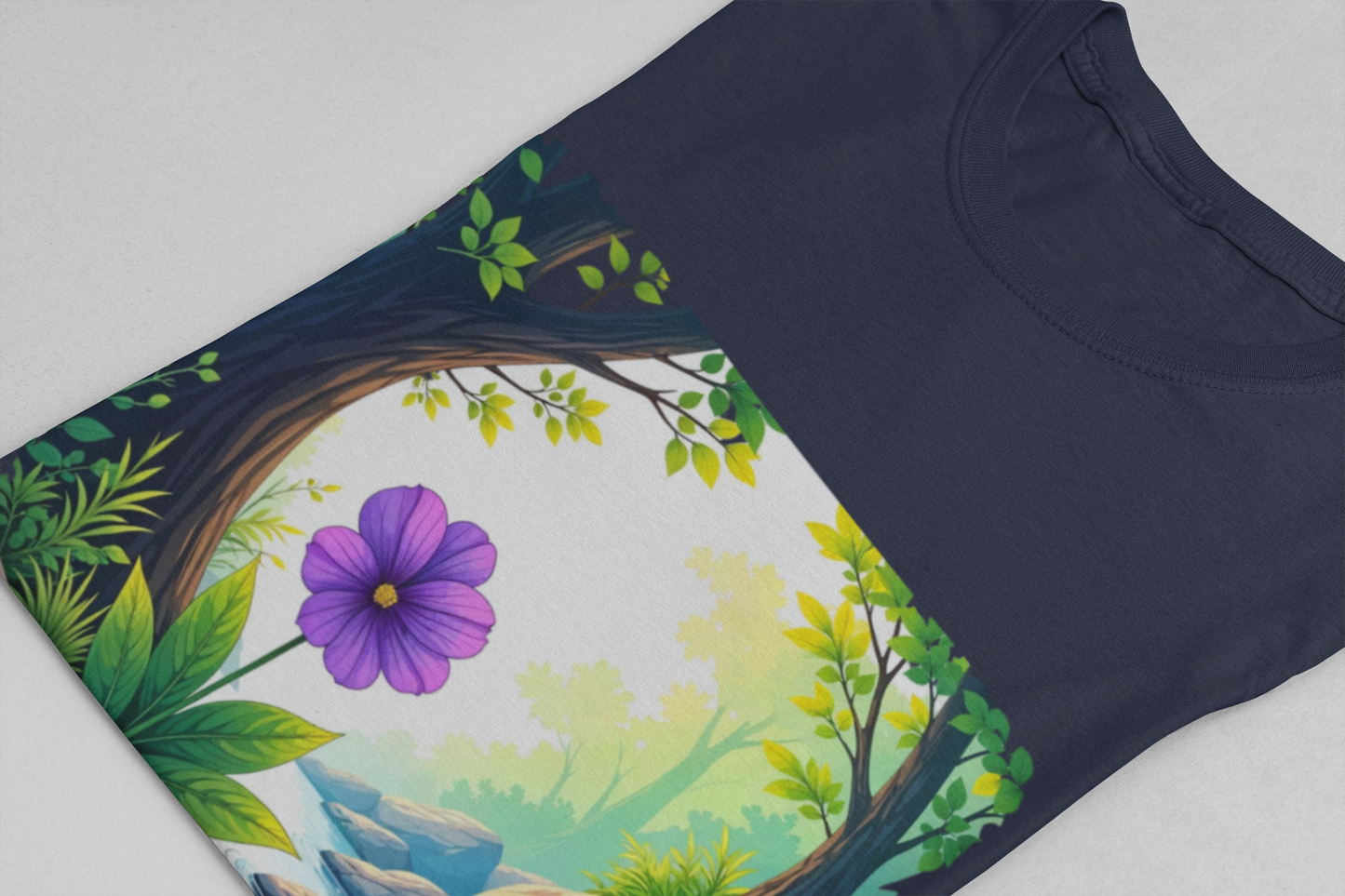 Tranquil Flower Creek T-Shirt – Nature Art Graphic Tee