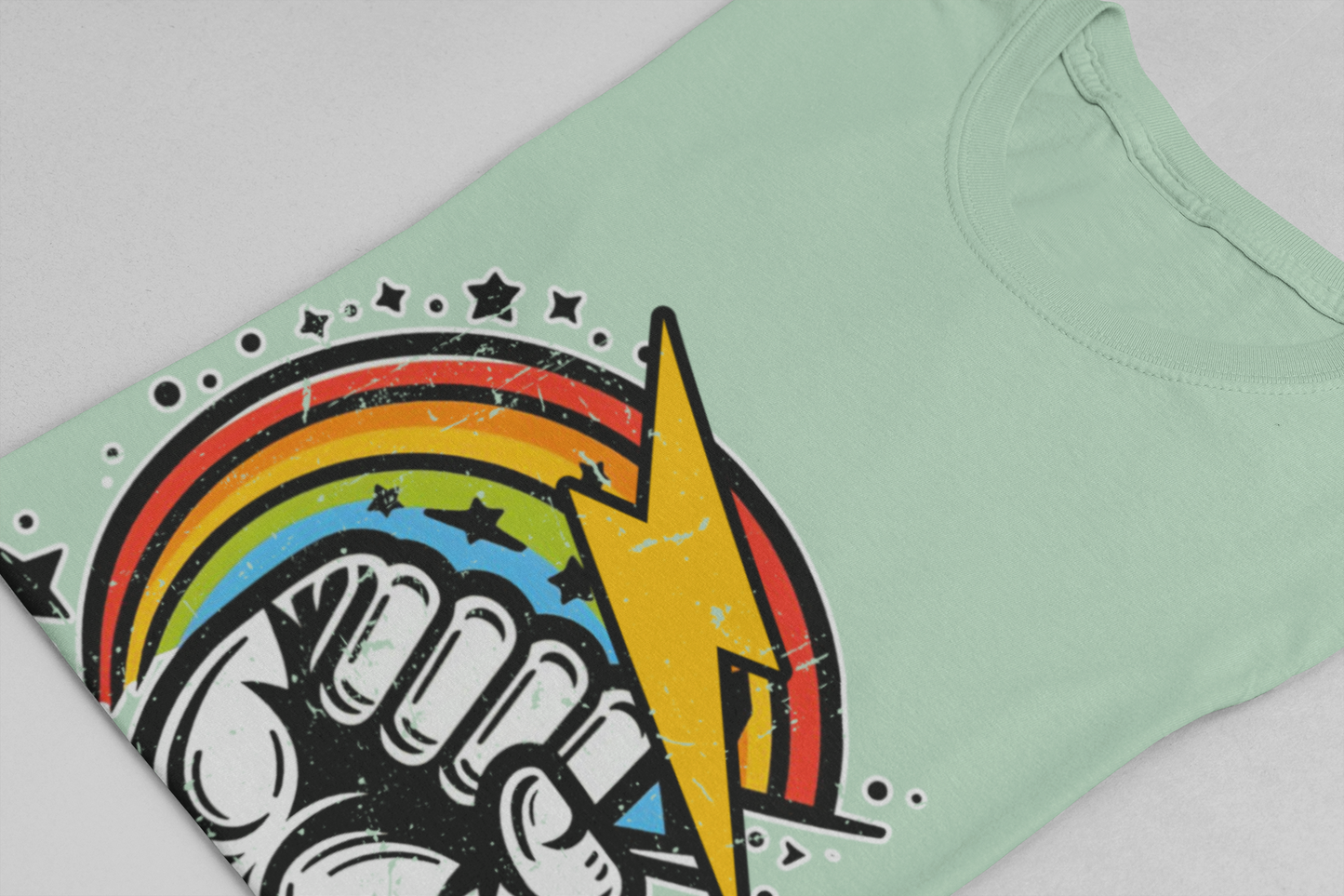 Rainbow Power & Pride – Raised Fist with Lightning Bolt and Rainbow Graphic T-Shirt