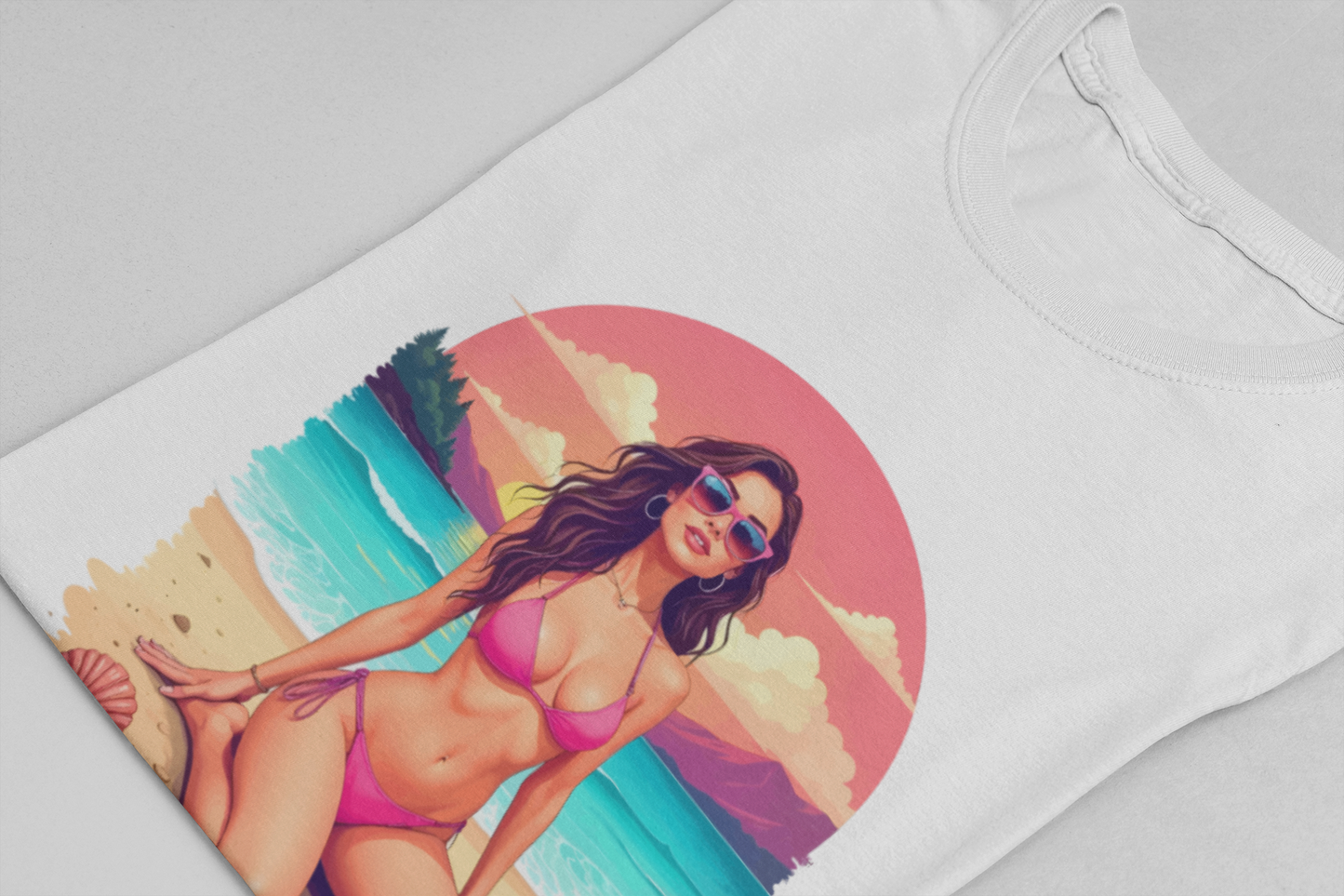 Beach Babe T-Shirt – Stylish Women in Bikini Beach Graphic Tee
