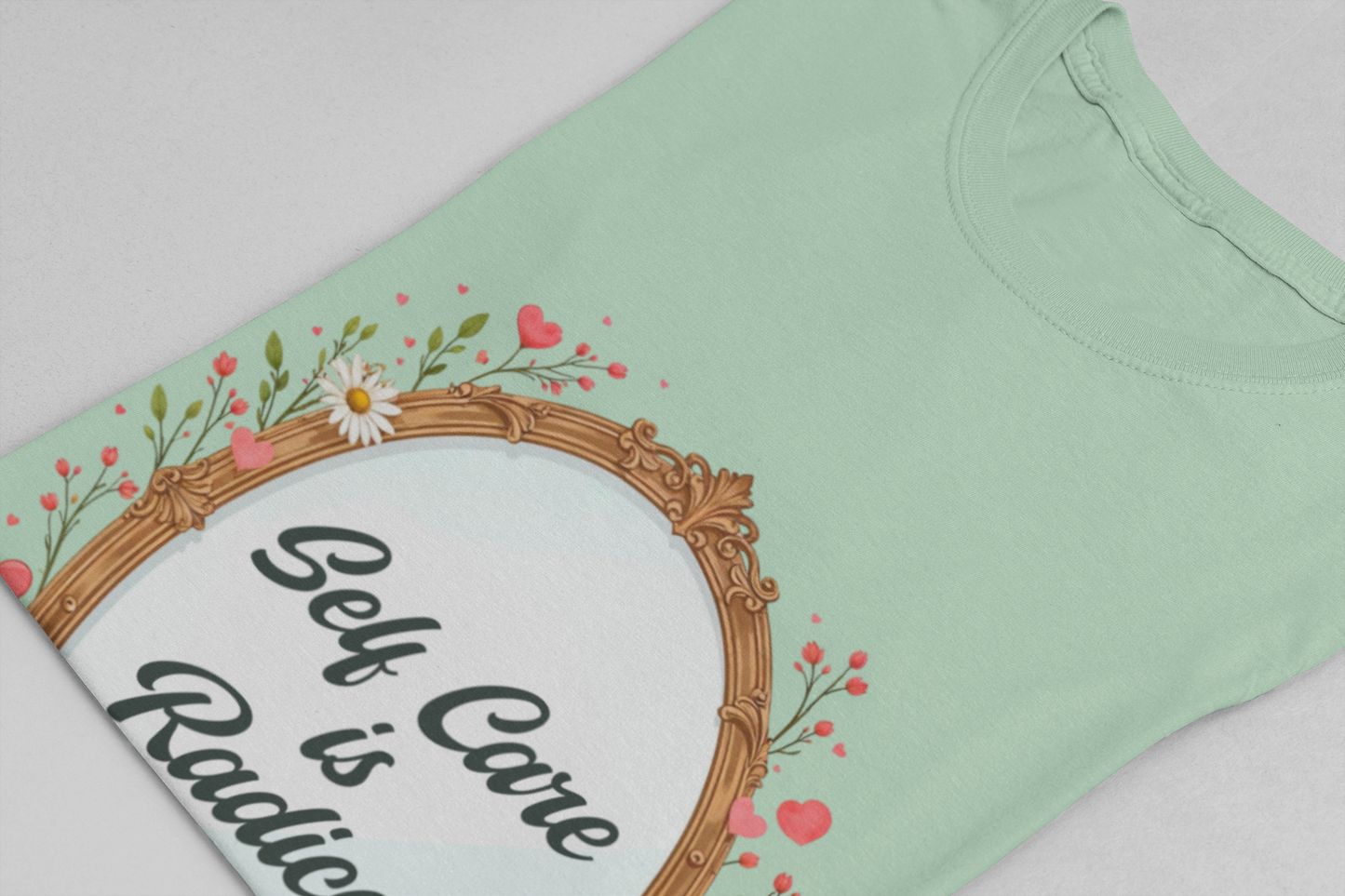 Self Care Is Radical – Floral Oval Mirror Graphic T-Shirt