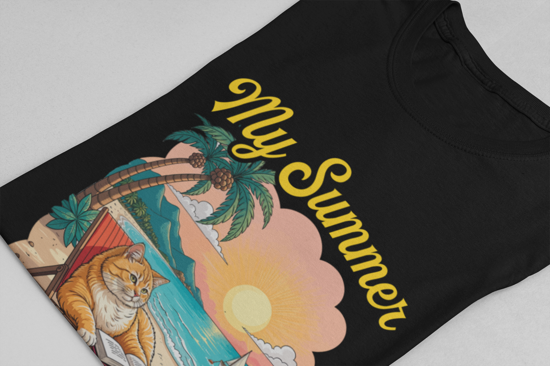 My Summer Is All Booked Tshirt Cat on Beach with books