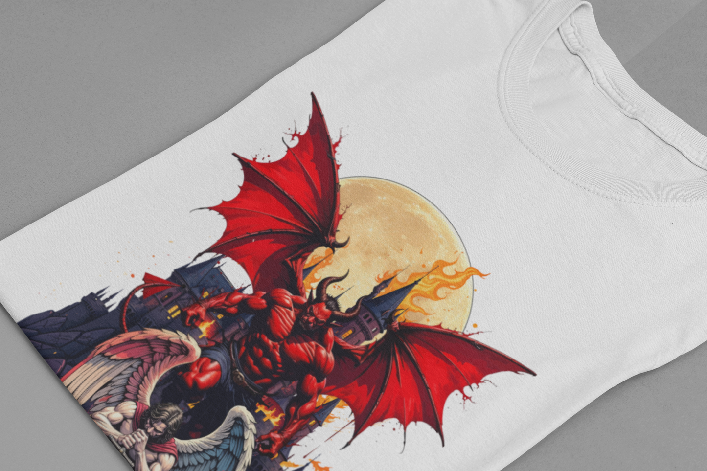 Beast Dominion – Floating Vampire Over Fallen Winged Fighter Graphic T-Shirt