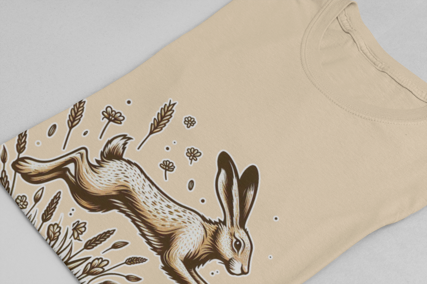 Leaping Lively Hare in Grain Field with Lush Grass Graphic T-Shirt