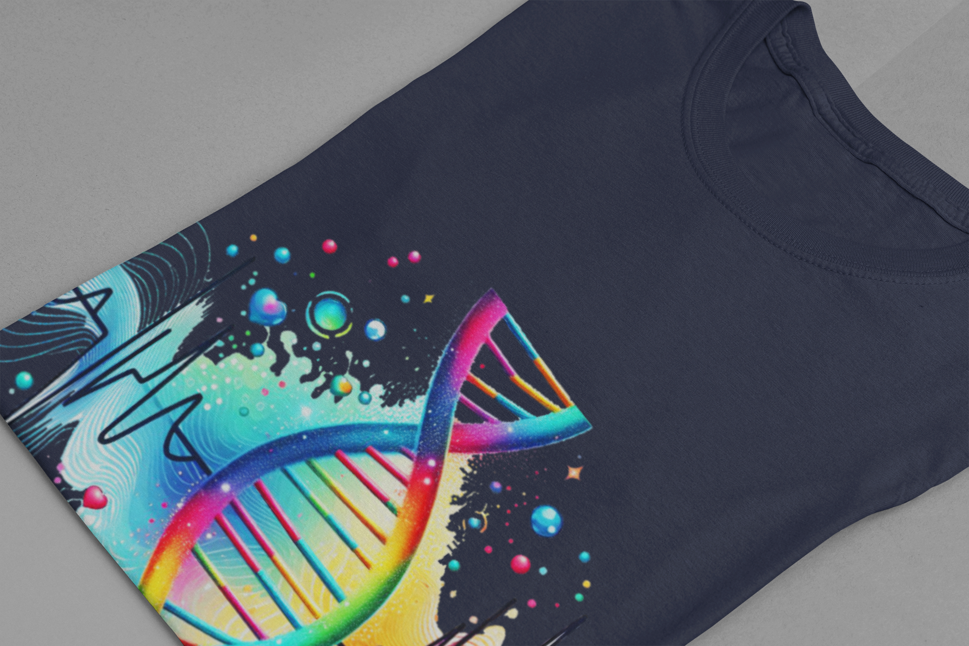 Life in Color – Vibrant DNA Helix with Medical Lifeline Graphic T-Shirt
