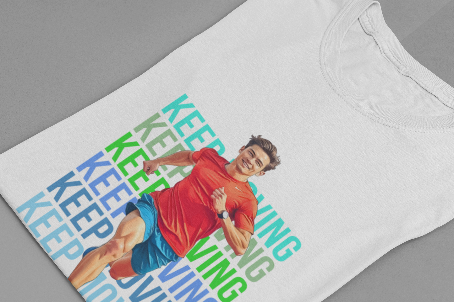 Keep Moving – Determination and Progress Man Running Motivational Graphic T-Shirt