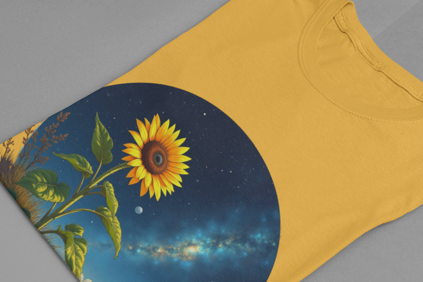 Cosmic Bloom Sunflower with Sky, Clouds & Mountains Reaction Graphic T-Shirt