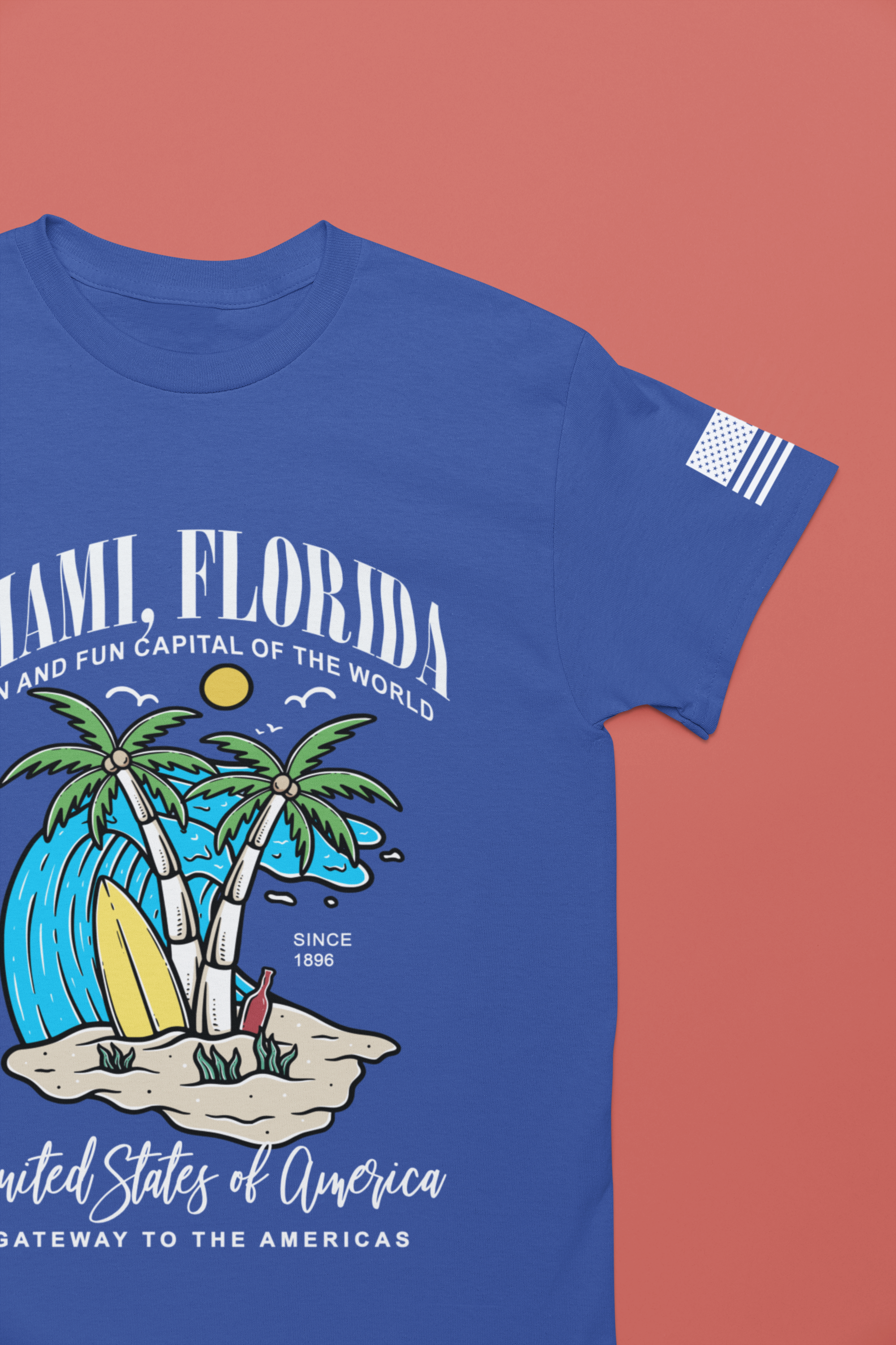 Miami Florida Sun and Fun Capital T-Shirt – Since 1896 Gateway to the Americas Beach Surfboard Tee
