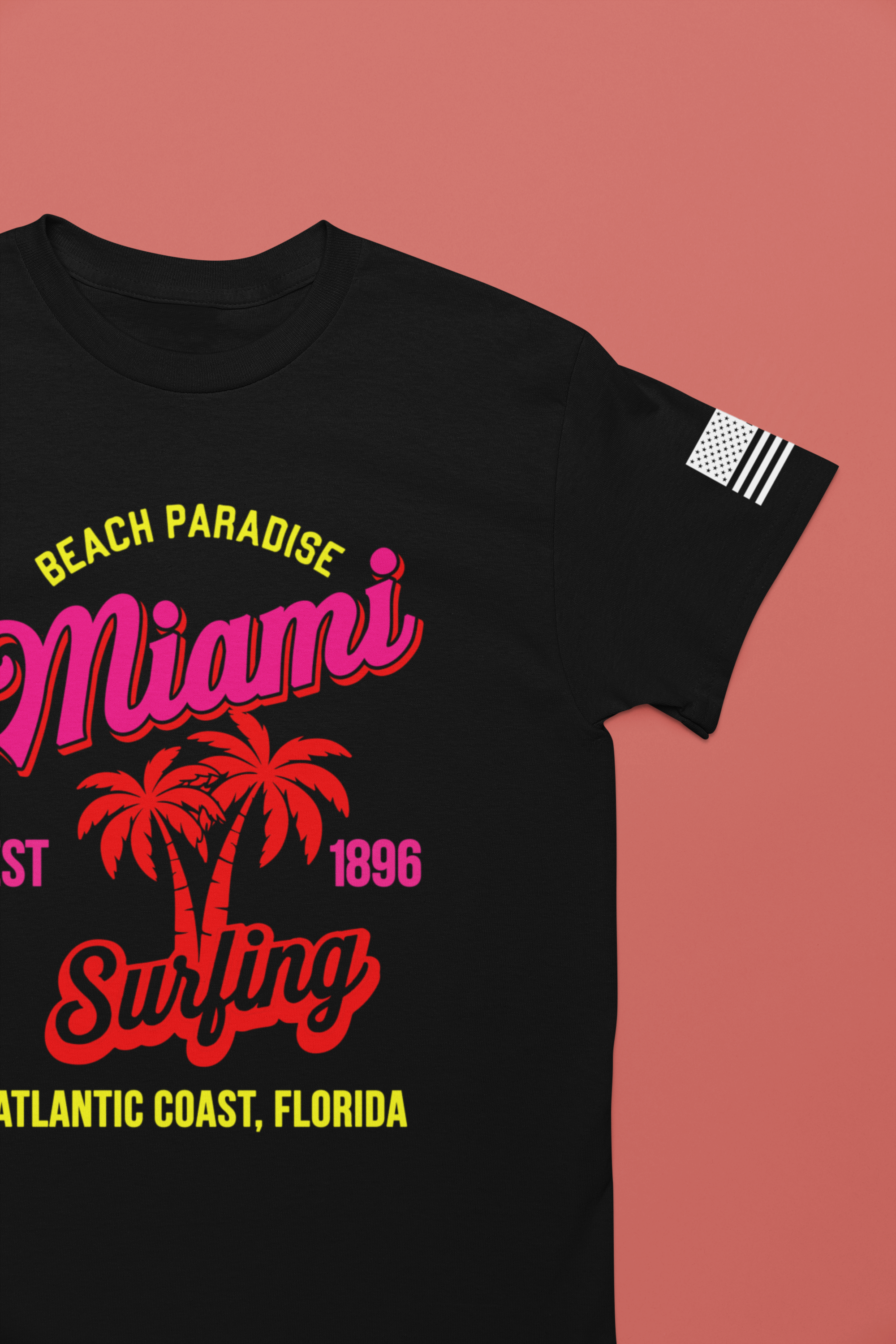 Miami Beach Paradise Surfing T-Shirt – EST 1896 Atlantic Coast Florida Retro Tee