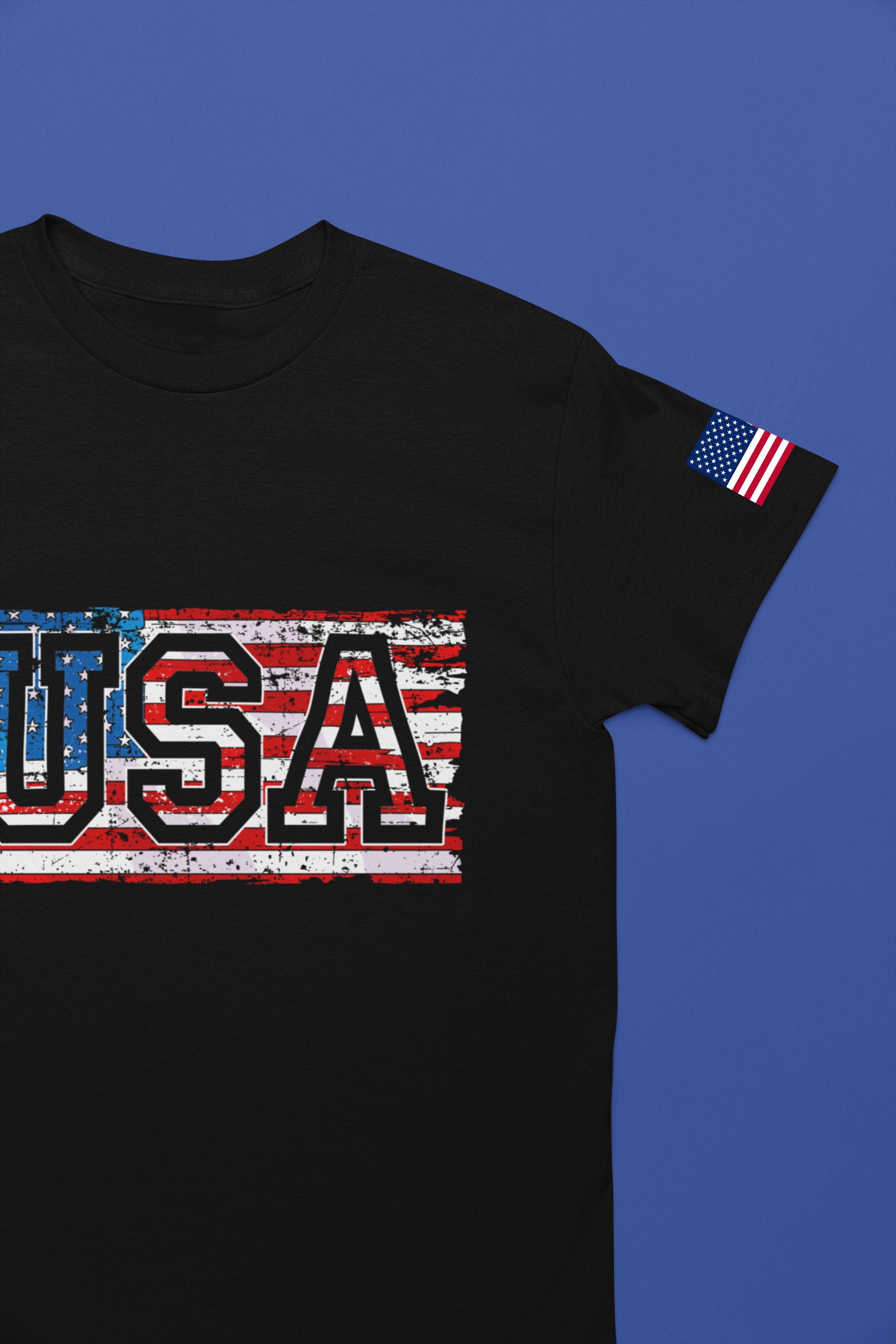 USA Vintage Collegiate T-Shirt – Retro American Flag Typography Graphic Tee