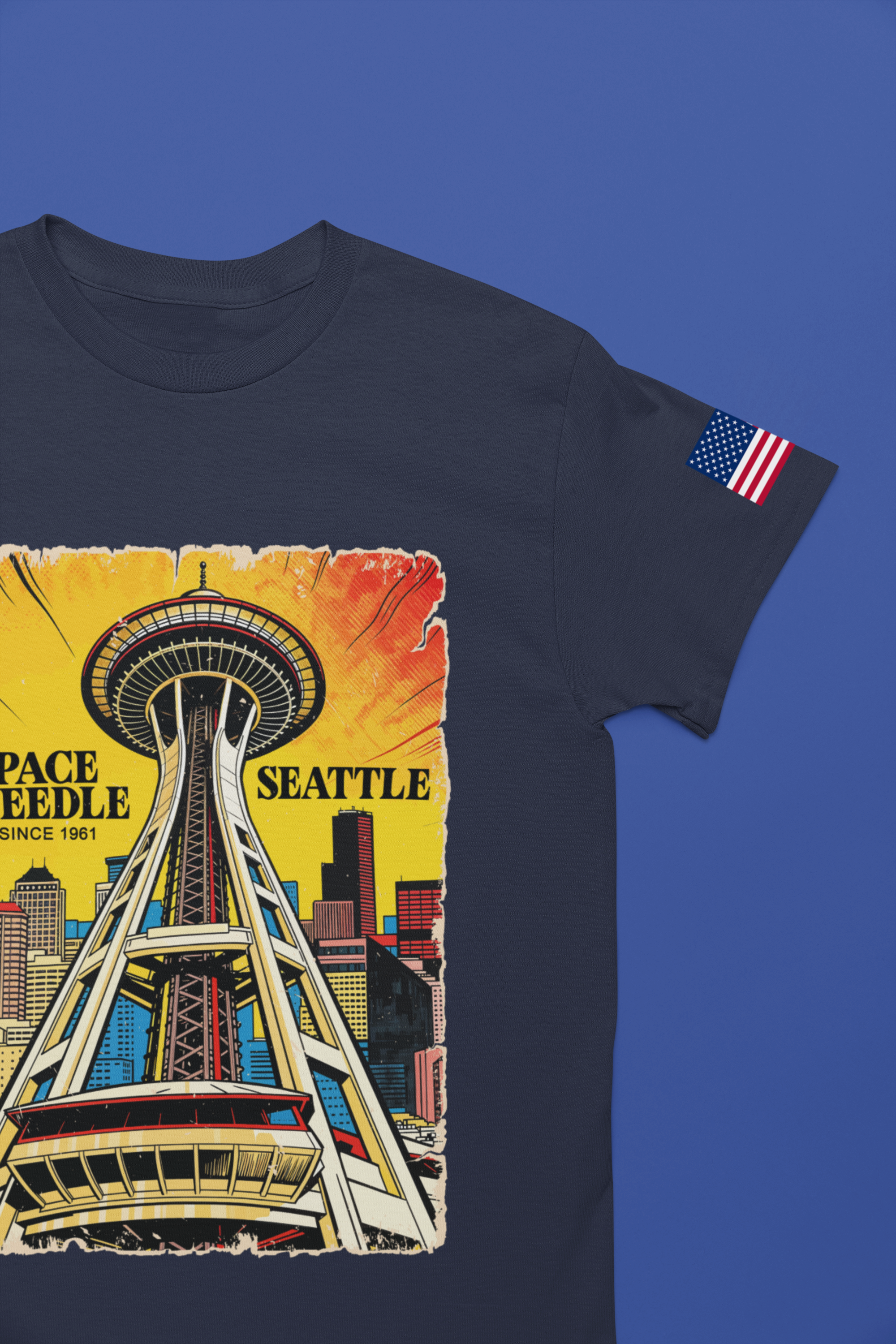 Space Needle Seattle Since 1961 Retro Comic Pop Art Graphic T-Shirt | Seattle Souvenir Tee | Space Needle Poster Shirt
