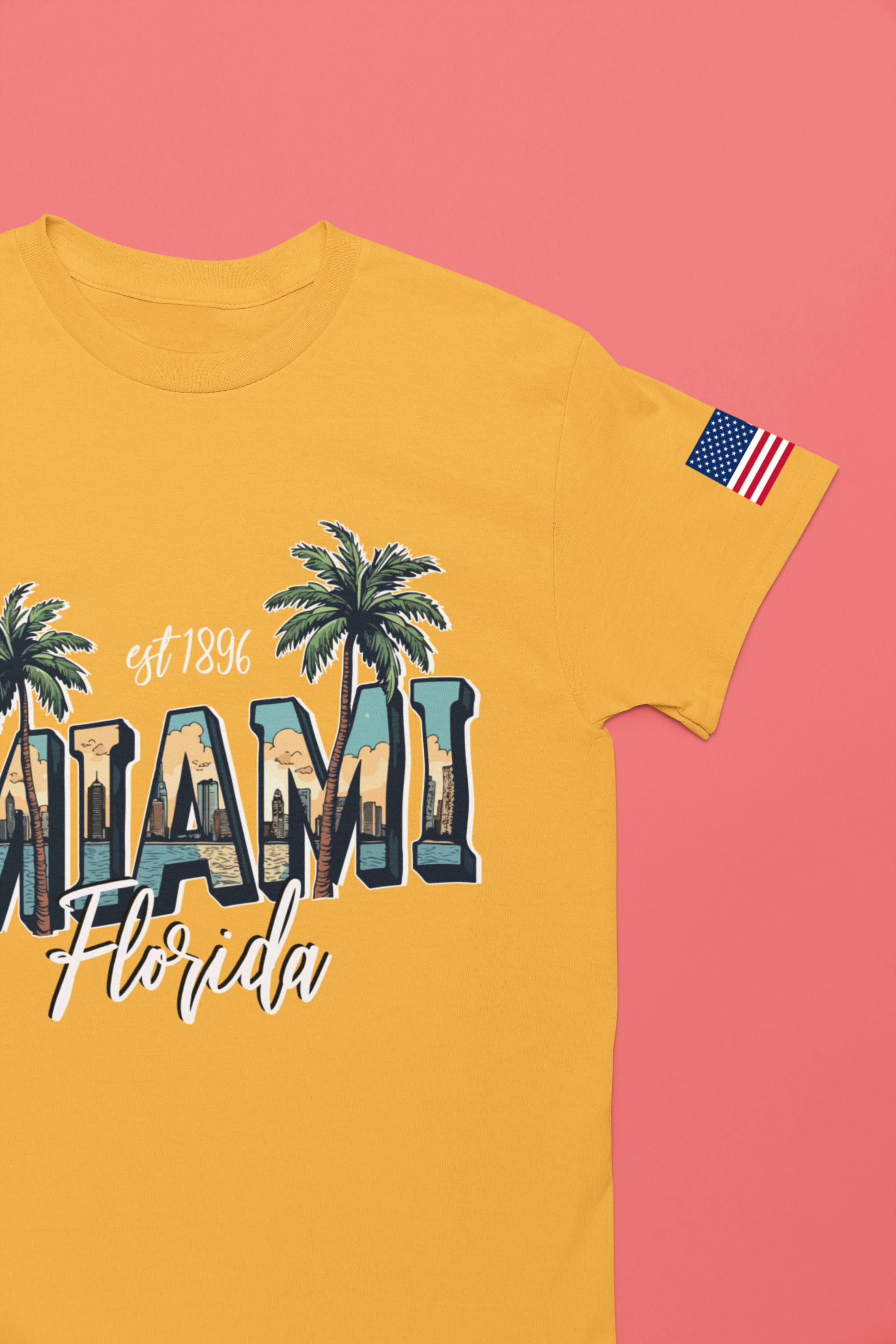 Miami Florida EST 1896 T-Shirt – Skyline Photo Monogram Palm Tree Graphic Tee