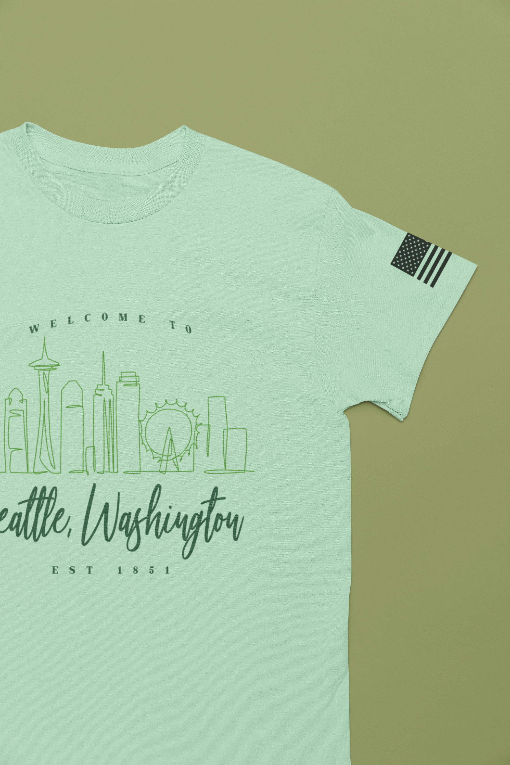 Welcome to Seattle Washington Minimalist Skyline T-Shirt | Seattle EST 1851 Line Art Tee | Pacific Northwest Gift