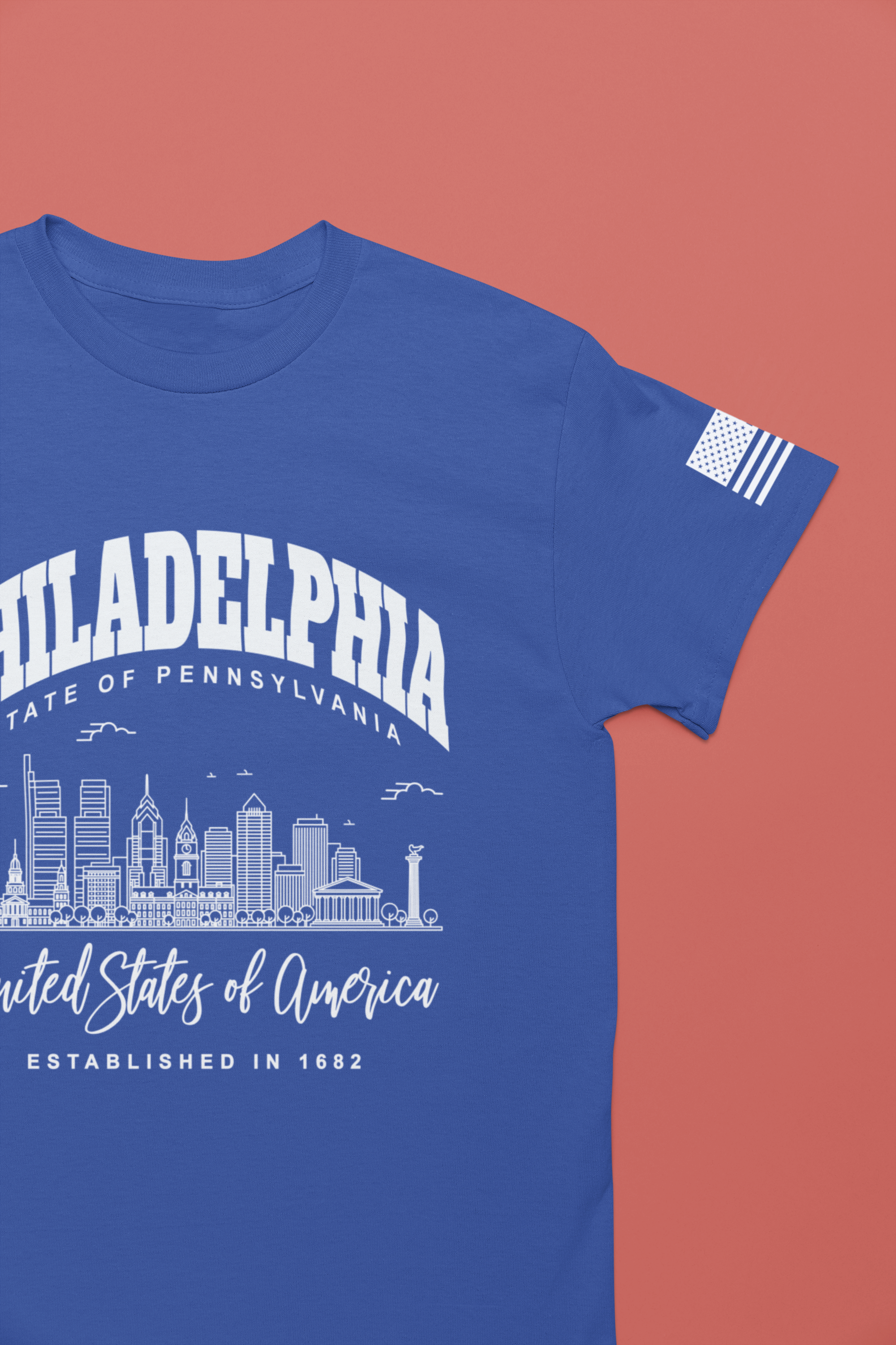 Philadelphia State of Pennsylvania T-Shirt – Skyline United States of America Established 1682 Graphic Tee