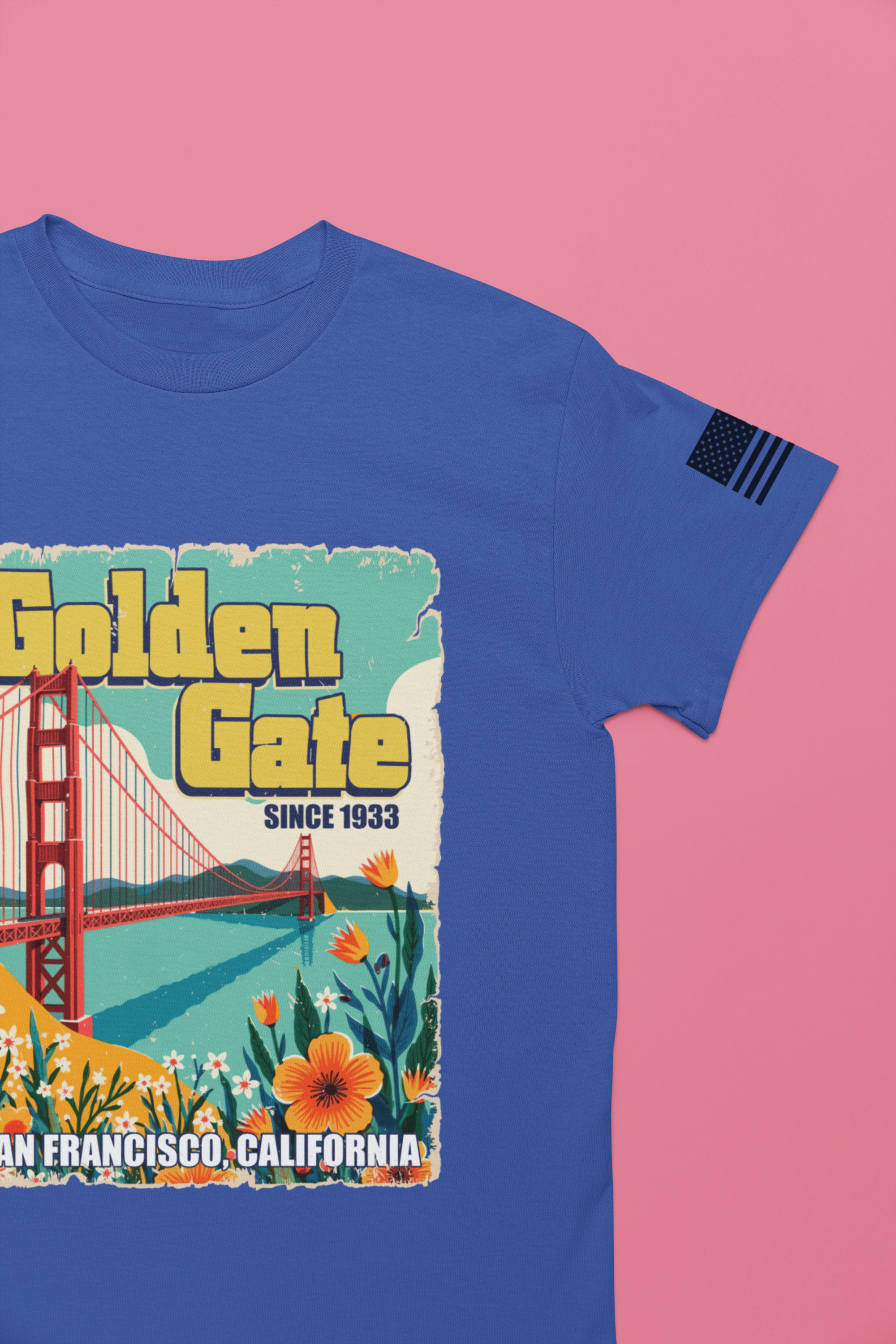 Golden Gate Bridge Since 1933 T-Shirt – Retro Floral Vintage Poster Style Graphic Tee San Francisco California