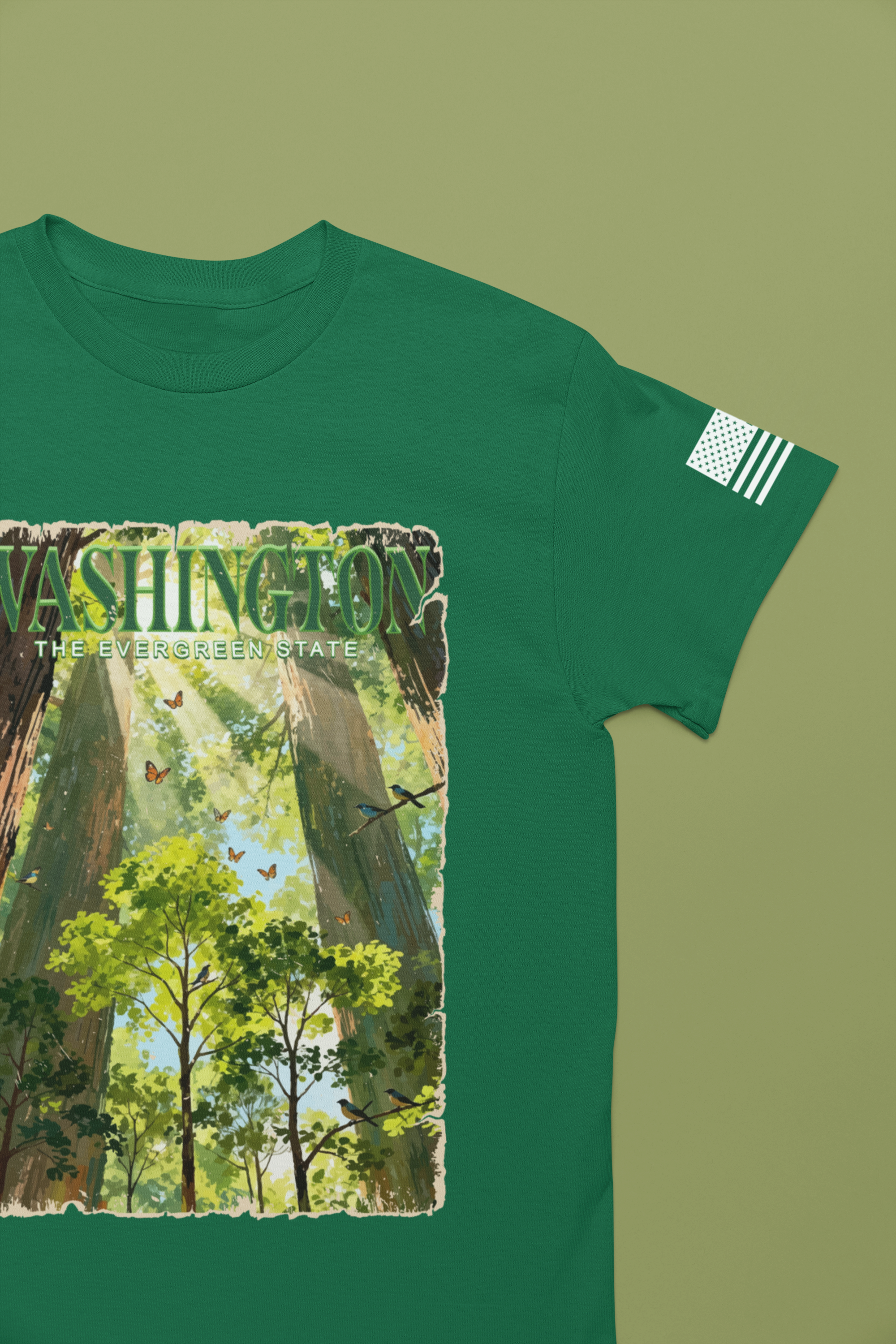 Washington The Evergreen State Forest Poster Style T-Shirt | Pacific Northwest Nature Graphic Tee | Washington Souvenir