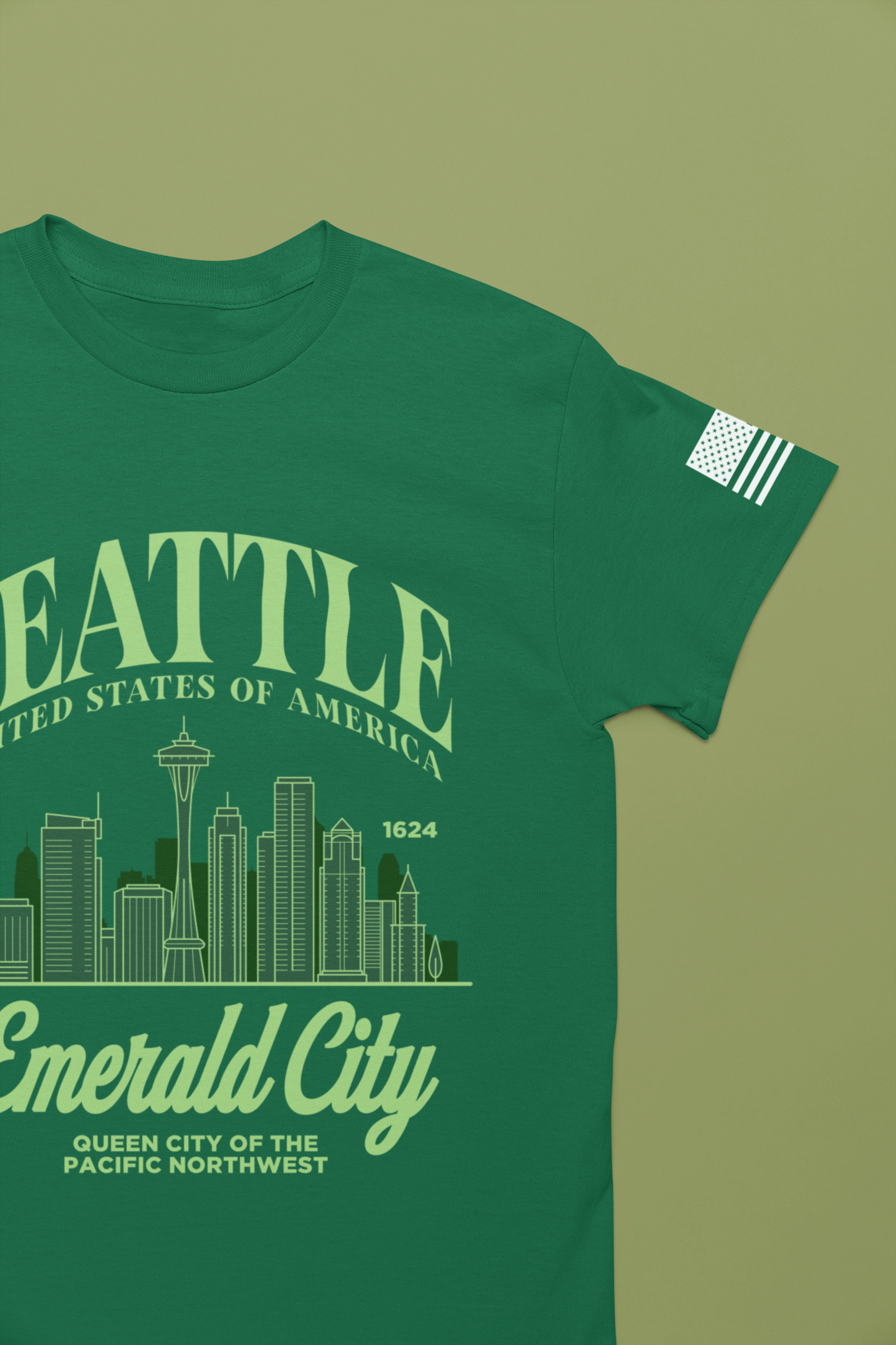 Seattle Emerald City Skyline T-Shirt | United States of America EST 1624 Pacific Northwest Graphic Tee