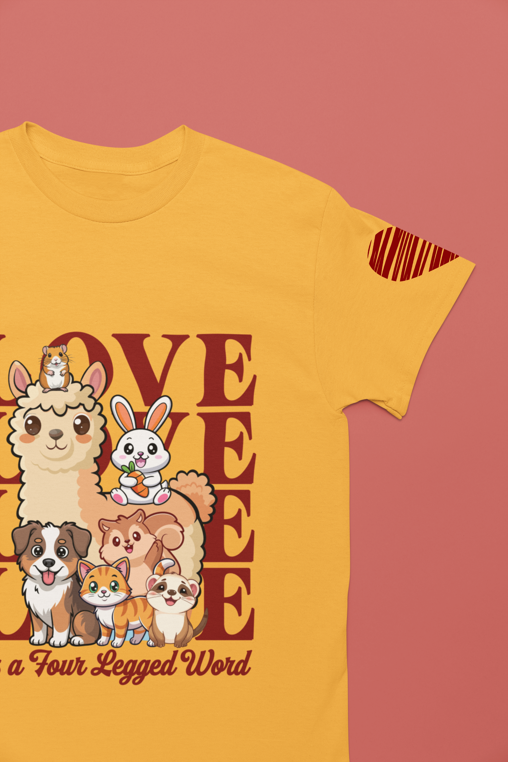 Love Is a Four Legged Word T-Shirt – Cute Animals Llama Dog Cat Rabbit Pet Lover Graphic Tee