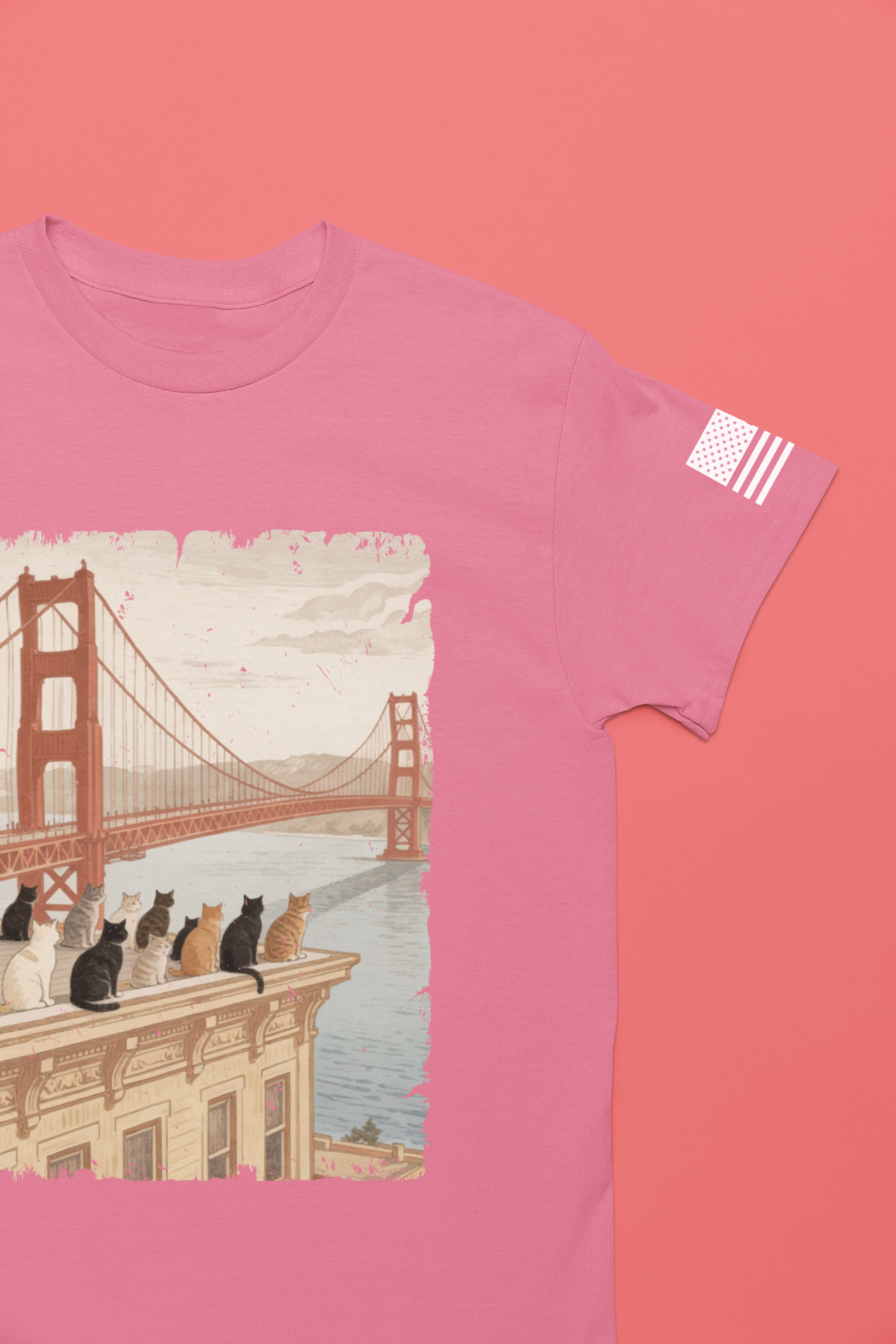 San Francisco Cats Golden Gate Bridge T-Shirt – Vintage Illustrated Cat Lover Graphic Tee