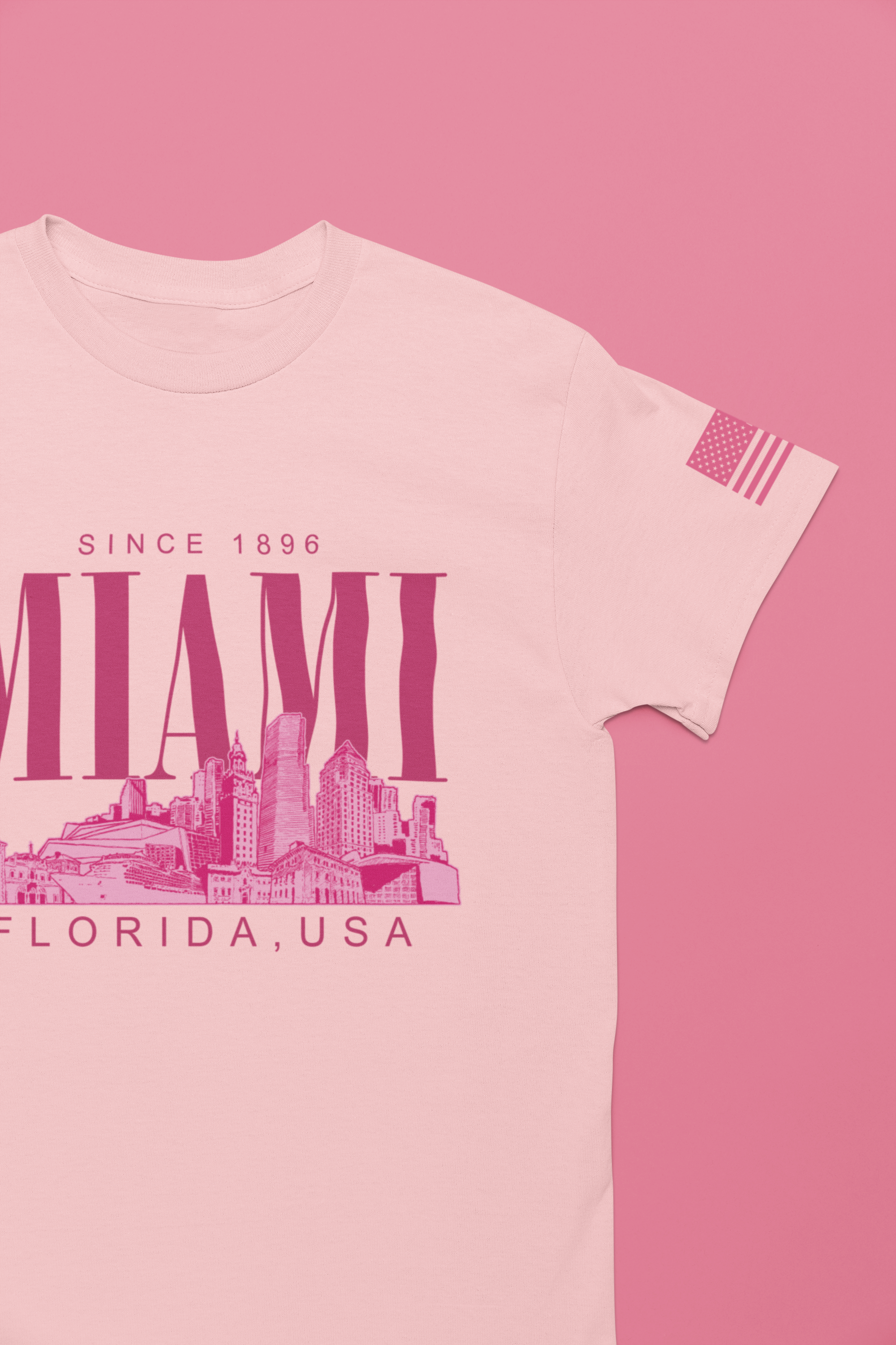 Miami Florida USA Since 1896 T-Shirt – Tonal Skyline Typography Graphic Tee