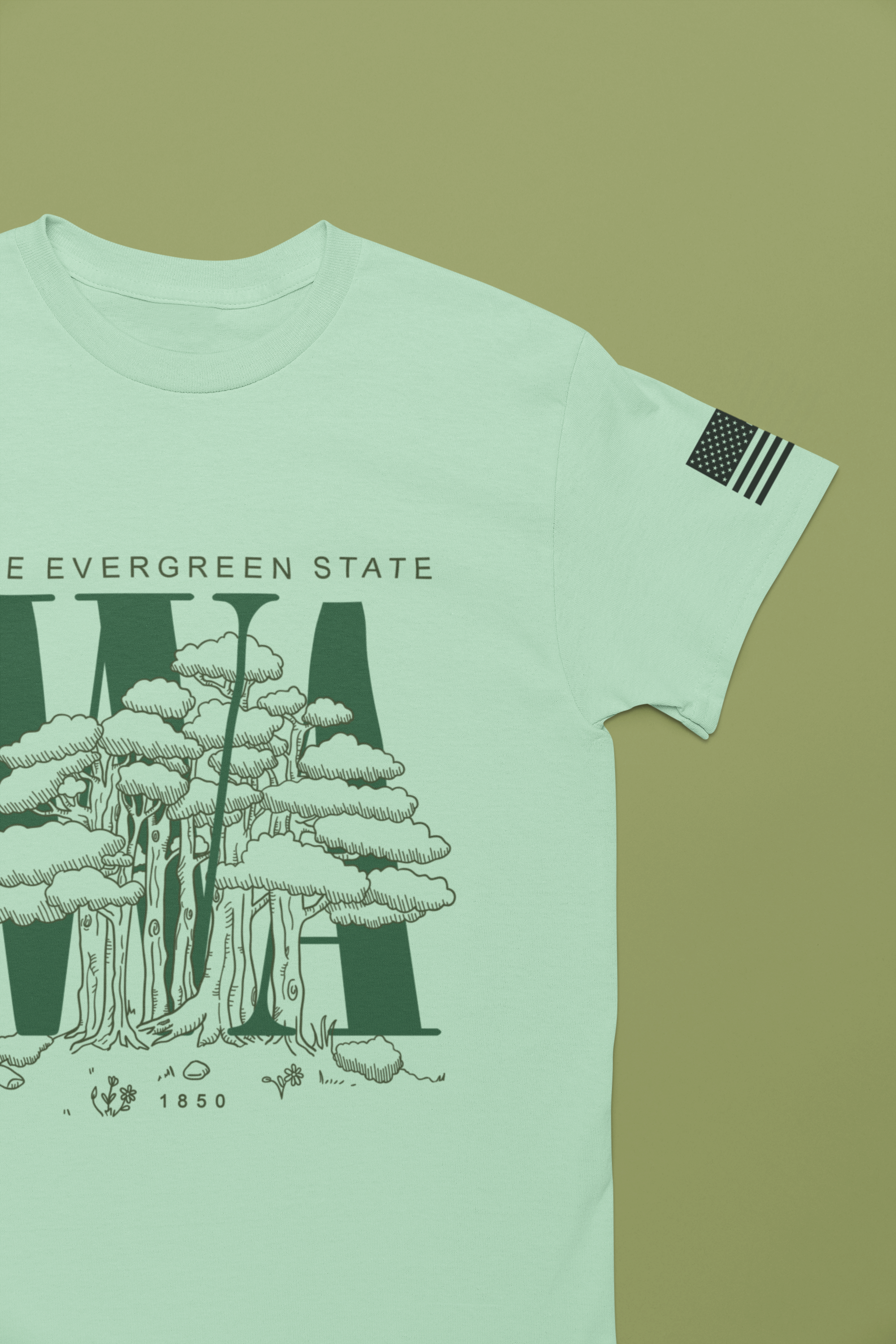 Washington WA State Evergreen State Tree Illustration T-Shirt | The Evergreen State 1850 Nature Graphic Tee