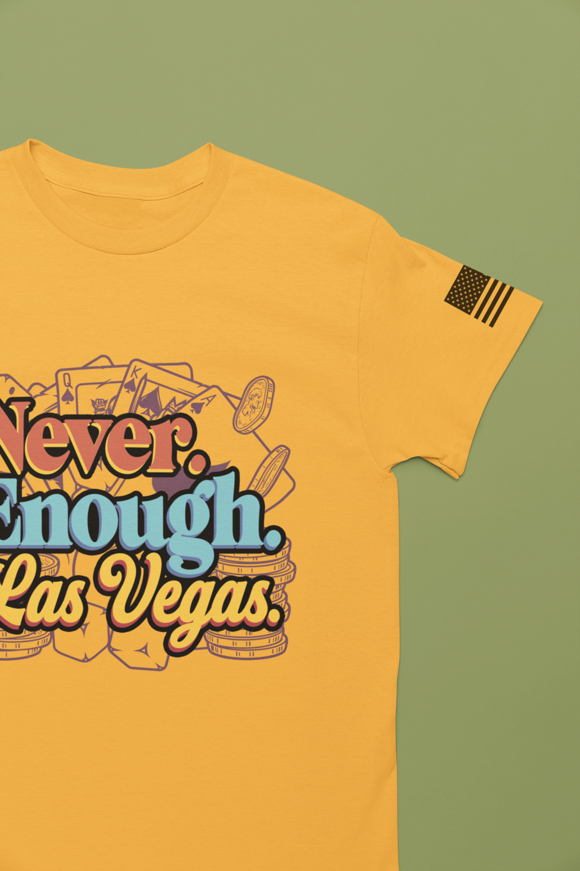 Never Enough Las Vegas T-Shirt – Retro Colorful Casino Chips Cards Vegas Tee