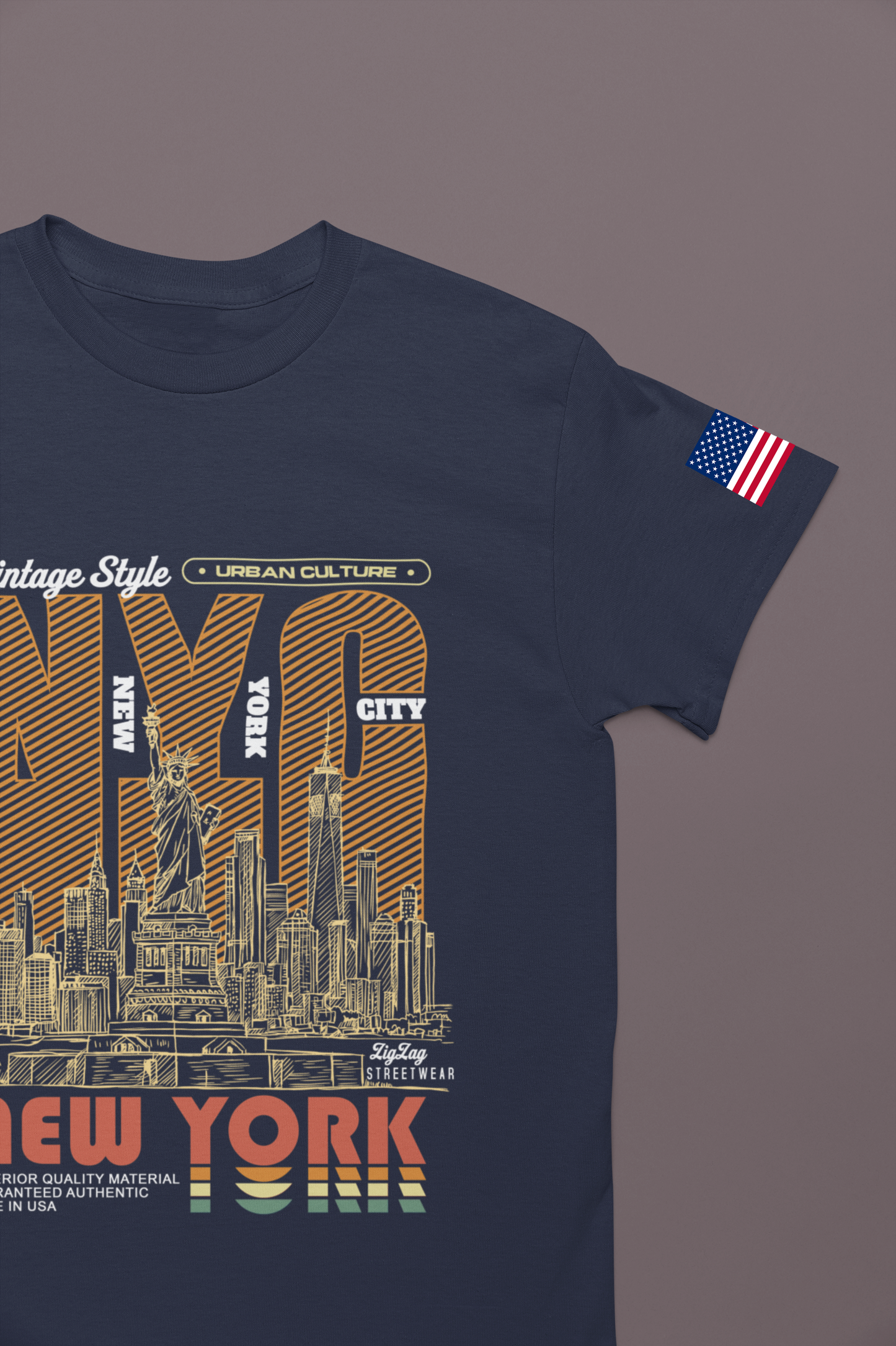 Vintage NYC T-Shirt - New York City Urban Culture Retro Orange Striped Design