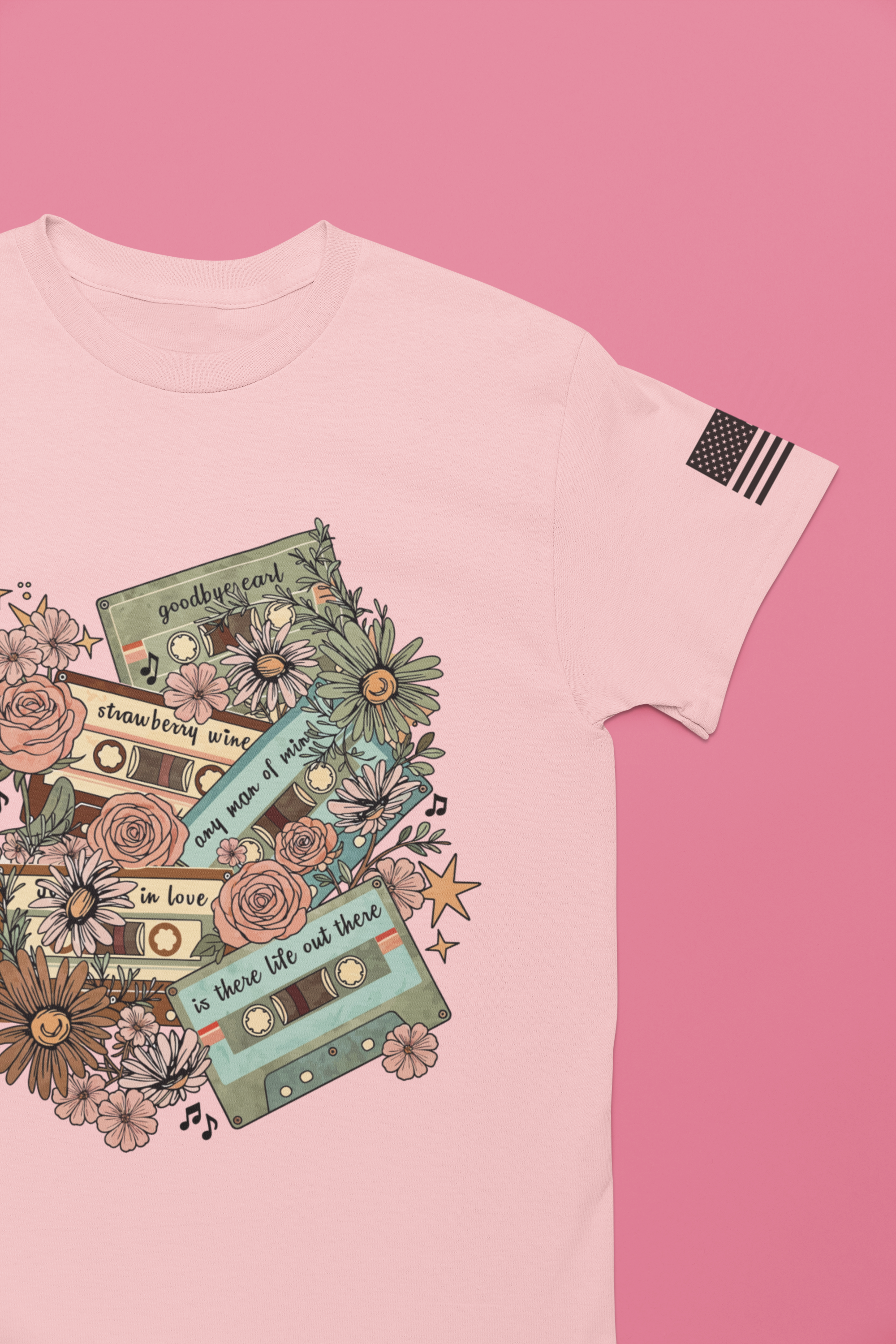 Country Music Cassette Tapes T-Shirt – Retro Floral Classic Country Songs Graphic Tee