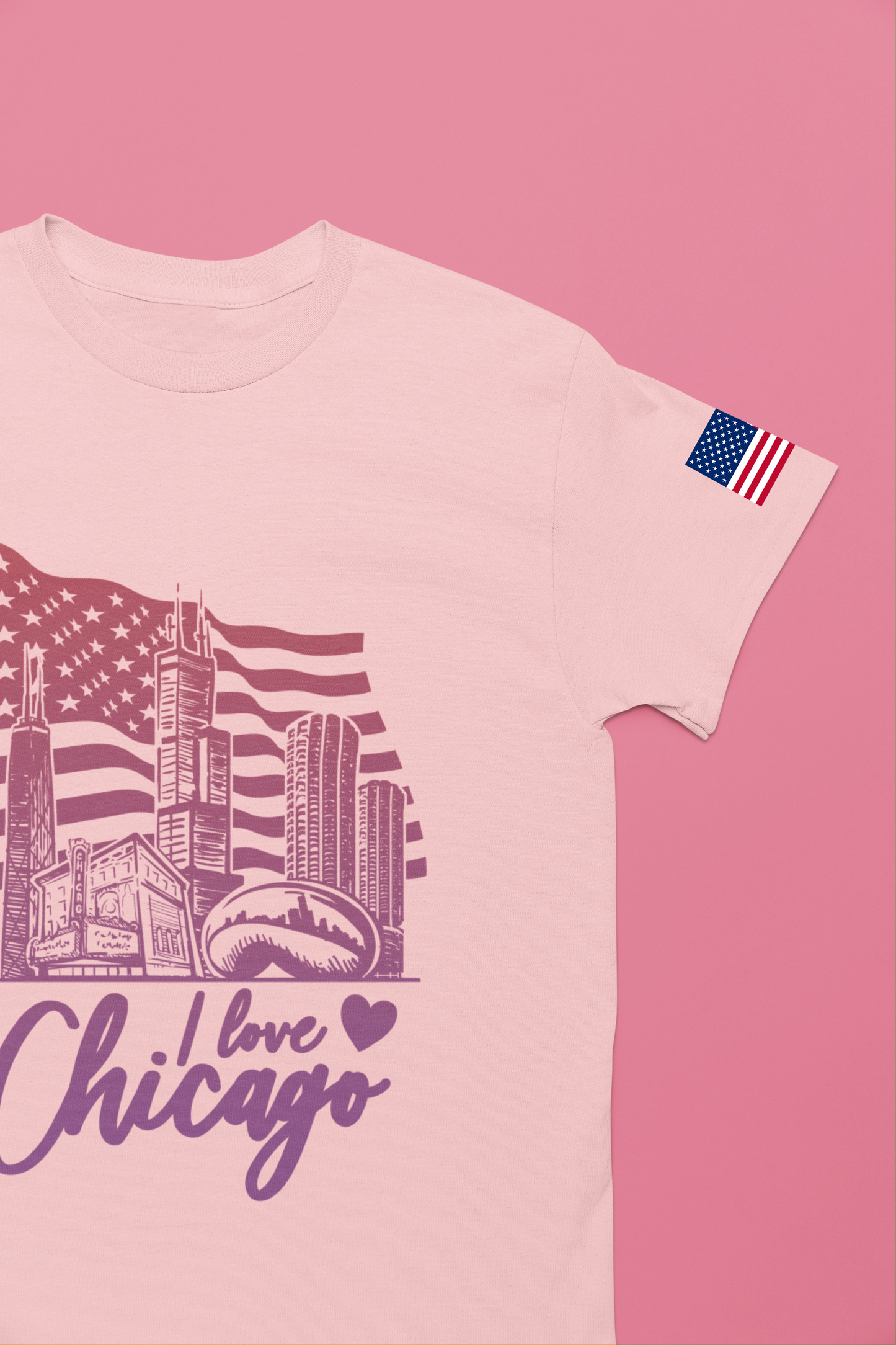 I Love Chicago T-Shirt - Chicago Flag Heart Purple Script Illinois City Pride