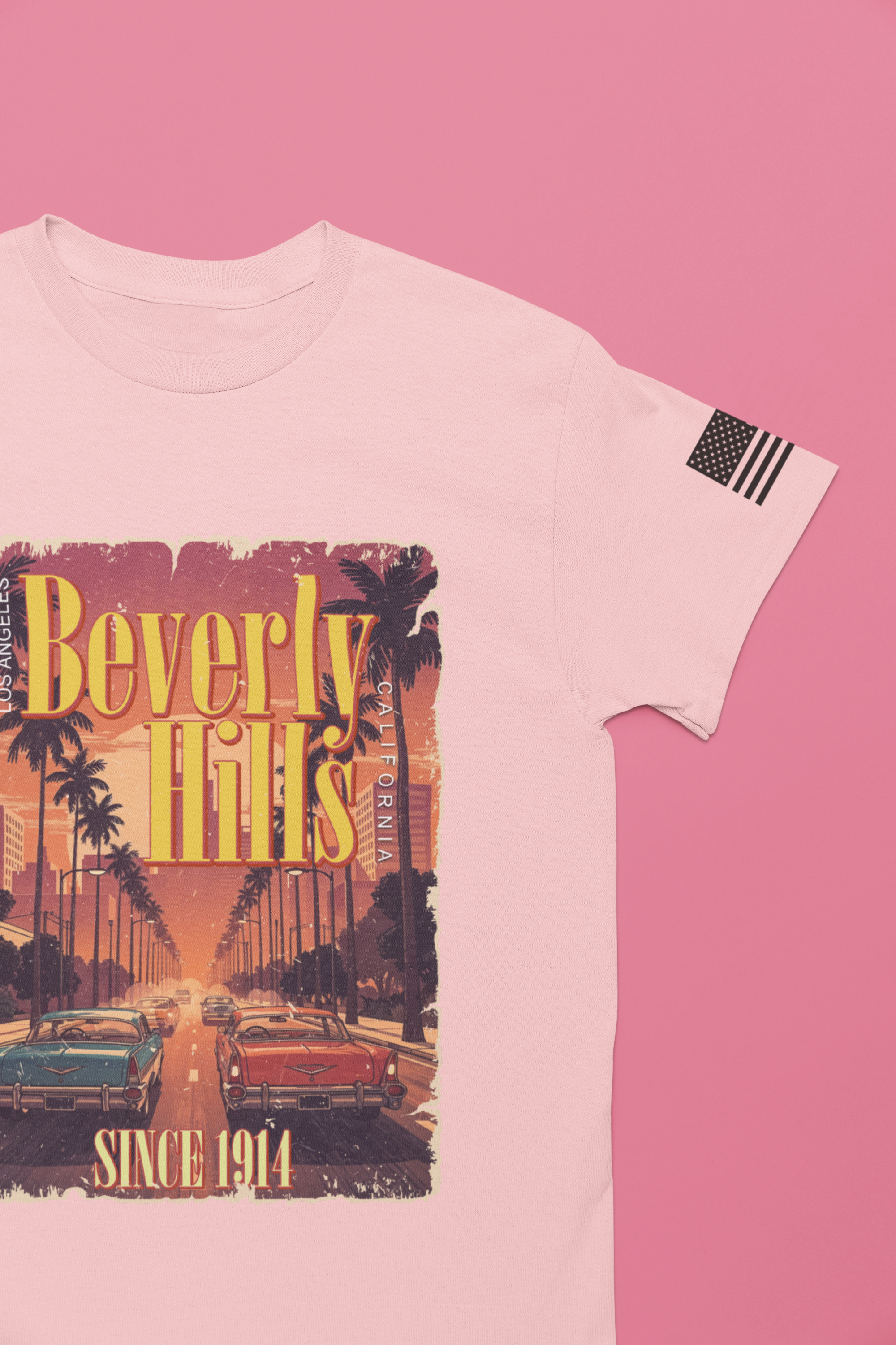 Beverly Hills Los Angeles California T-Shirt – Since 1914 Classic Cars Sunset Street Tee