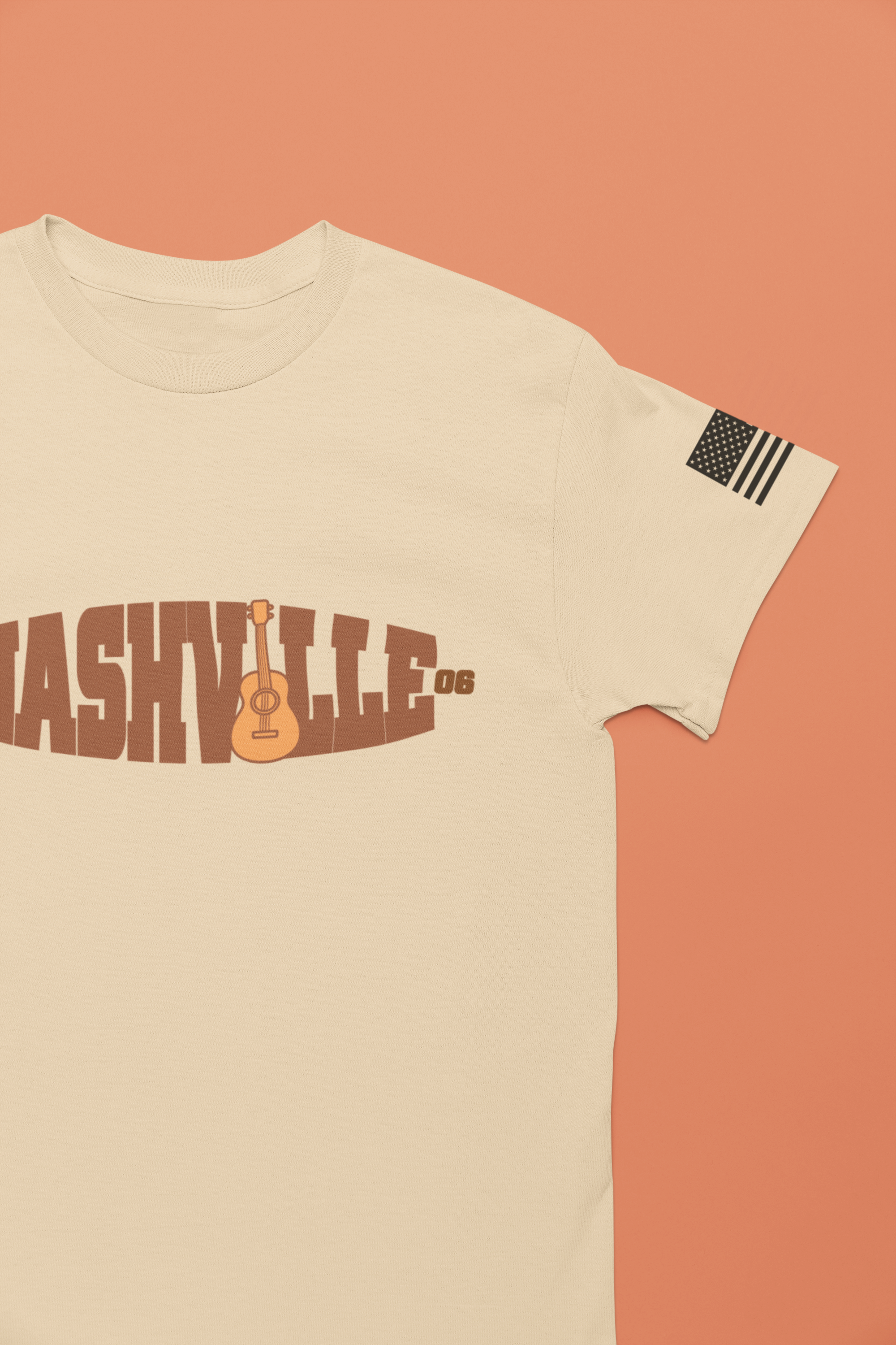 Nashville 1806 Guitar T-Shirt – Retro Inline Text with Guitar Graphic Tee