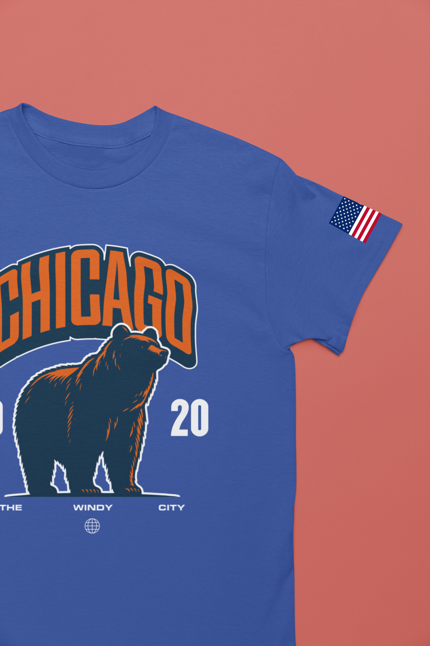 Chicago Bear T-Shirt - The Windy City 1920 Navy Orange Roaring Bear Mascot