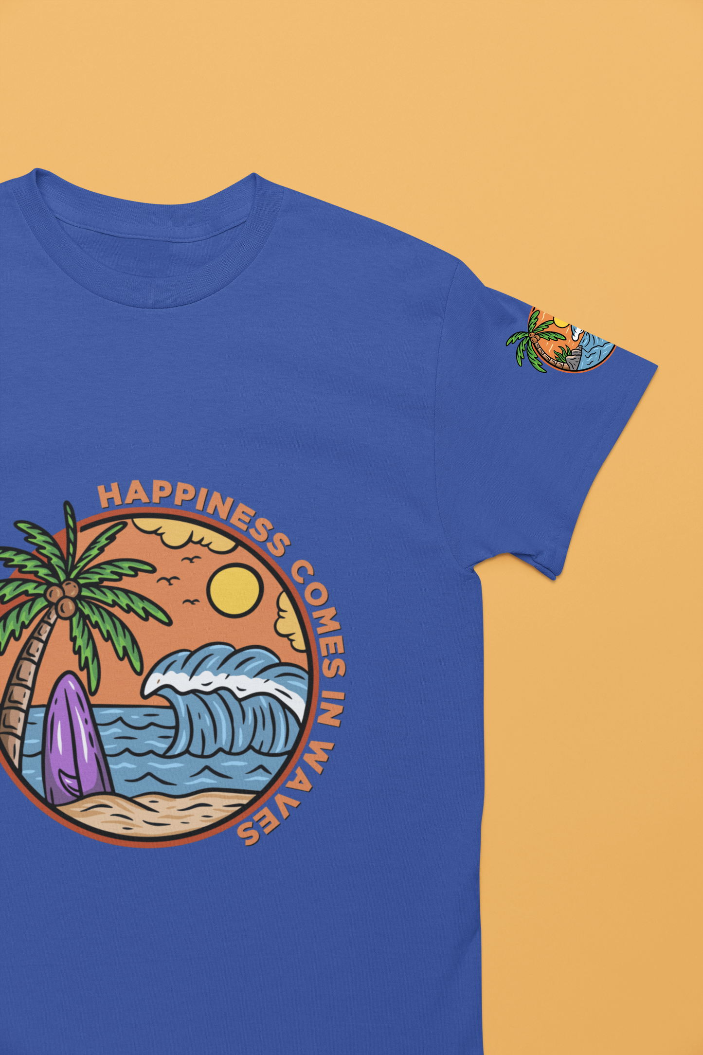 Happiness Comes in Waves T-Shirt – Beach Surf Palm Tree Ocean Graphic Tee
