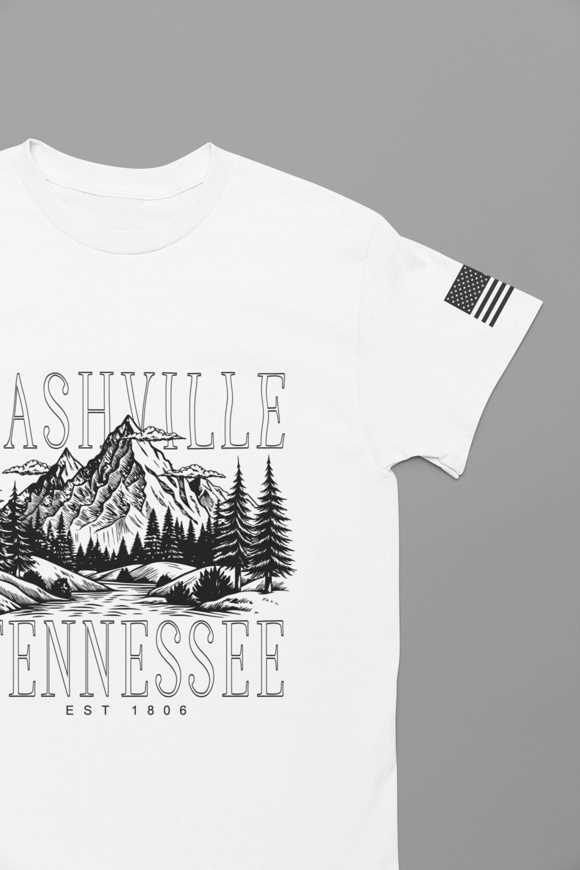 Nashville Tennessee EST 1806 T-Shirt – Mountain Range Line Art Graphic Tee