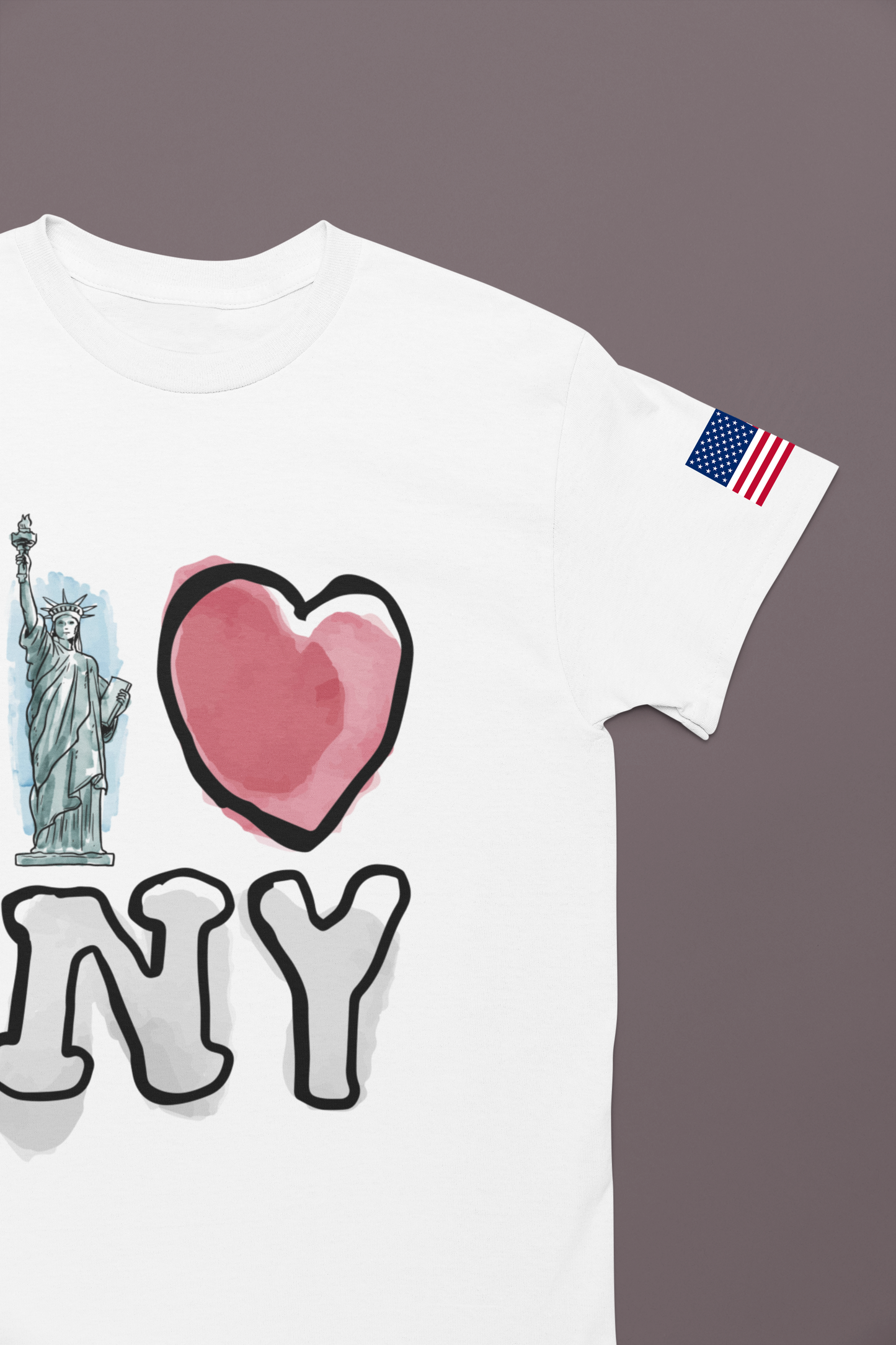 I Love NY T-Shirt - Statue of Liberty Pink Heart Black New York City Design