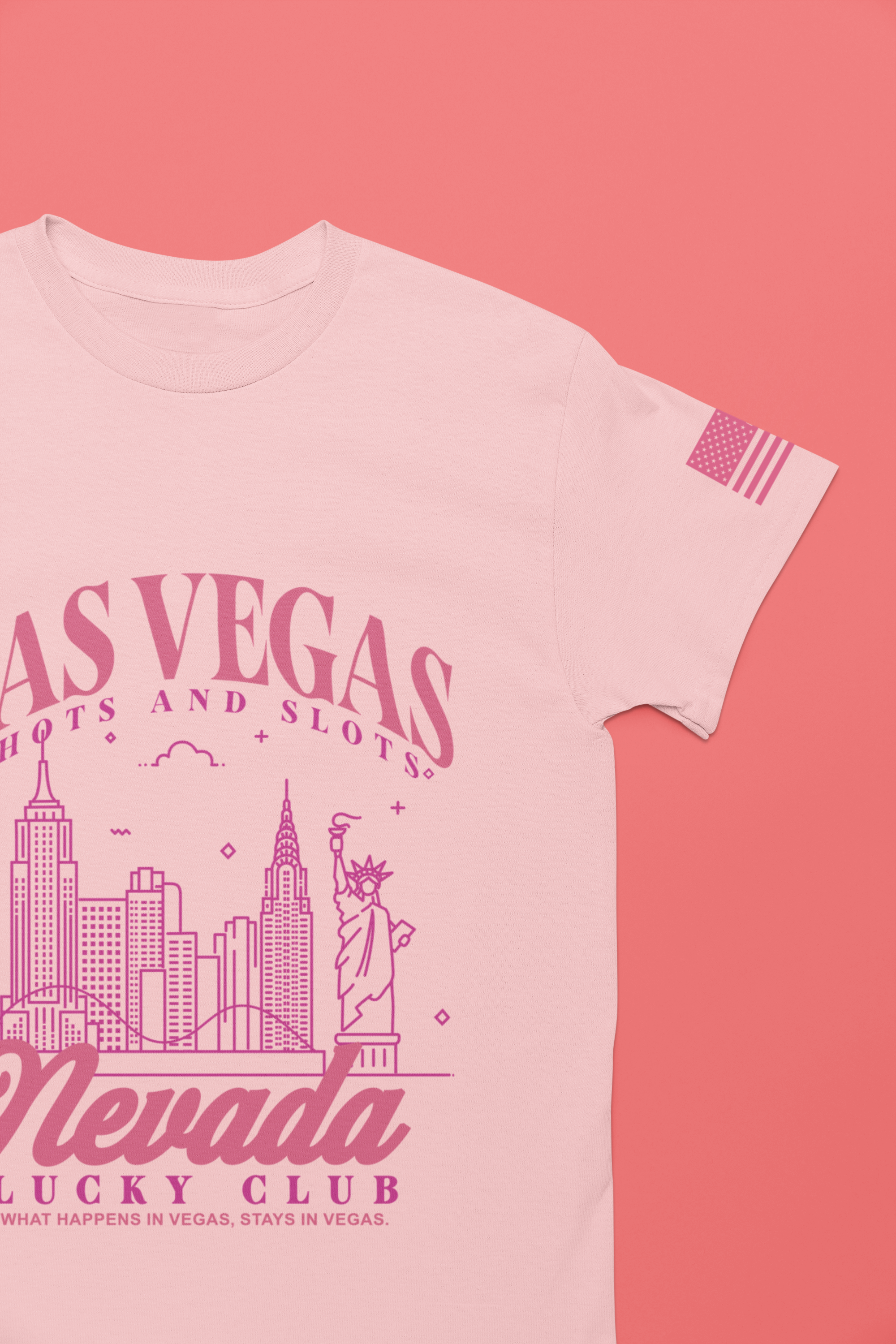 Las Vegas Shots and Slots Nevada Lucky Club T-Shirt – Vegas Skyline Pink Tee
