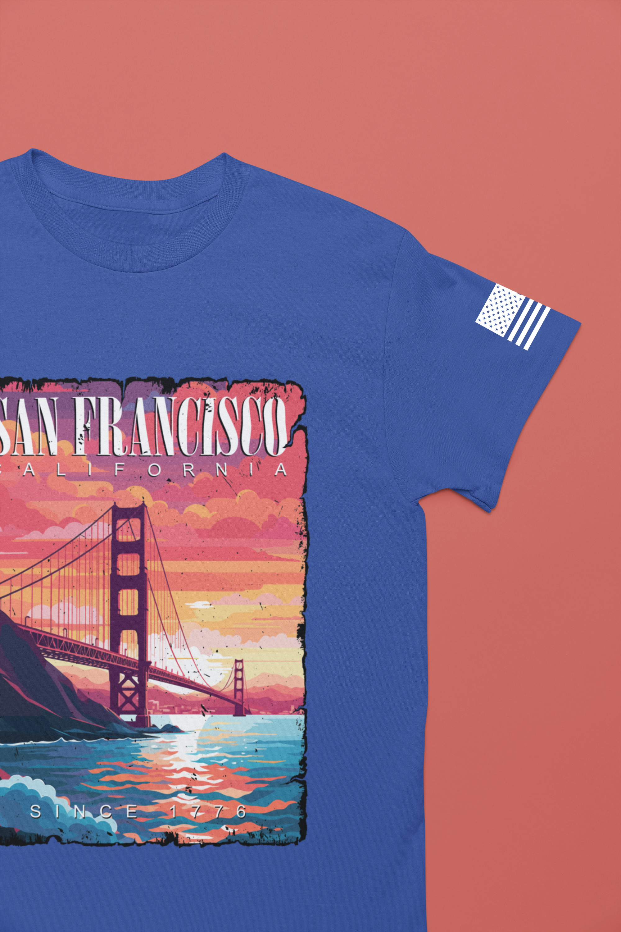 San Francisco California T-Shirt – Golden Gate Bridge Sunset Graphic Tee Since 1776