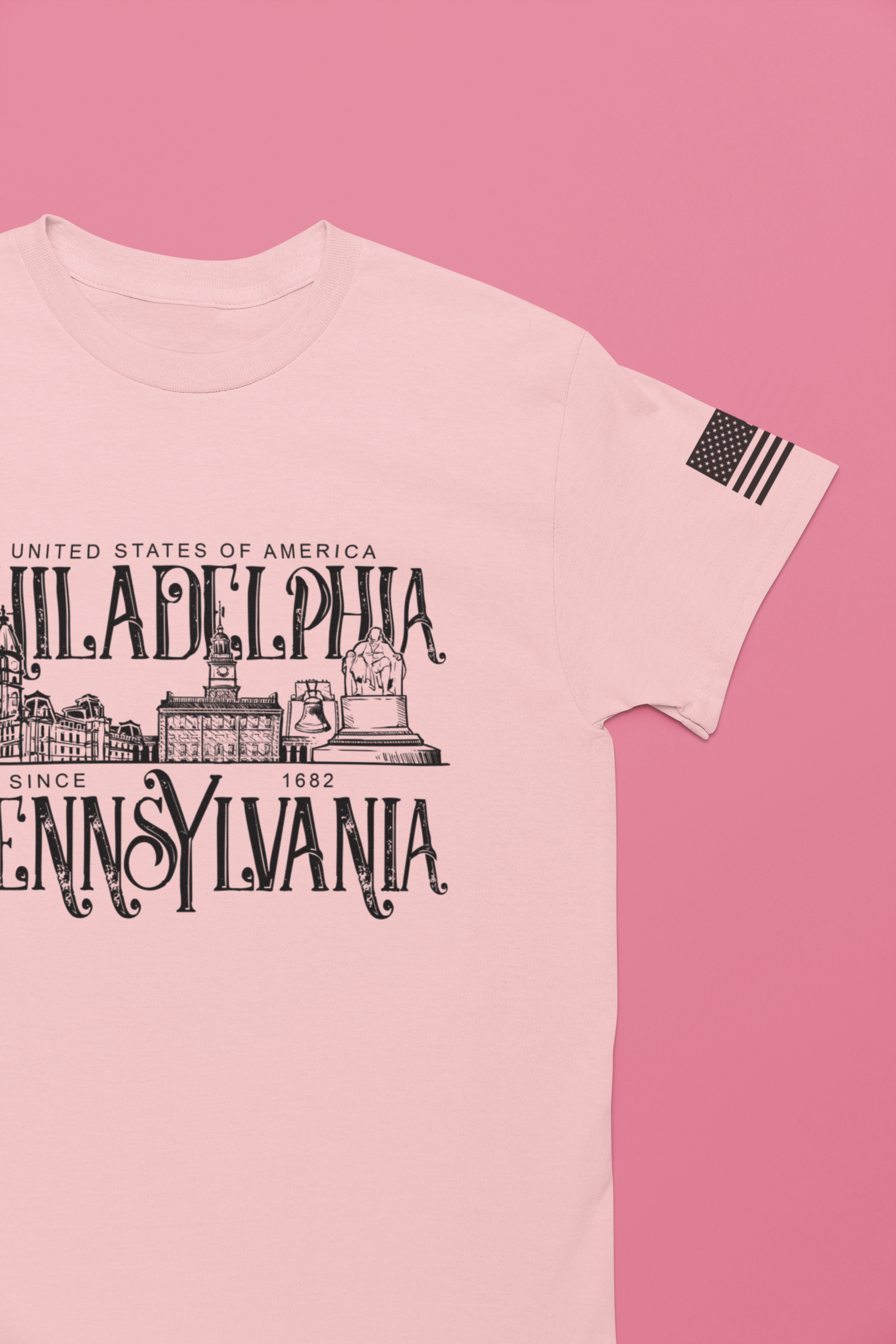 Philadelphia Pennsylvania T-Shirt – United States of America Since 1682 Landmark Graphic Tee