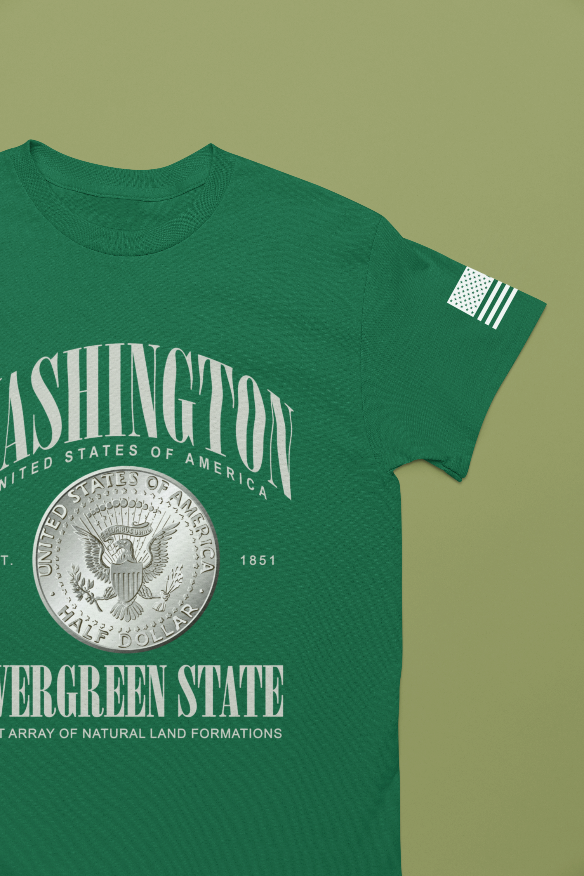 Washington State Evergreen State Presidential Coin Graphic T-Shirt | USA EST 1851 Patriotic Tee