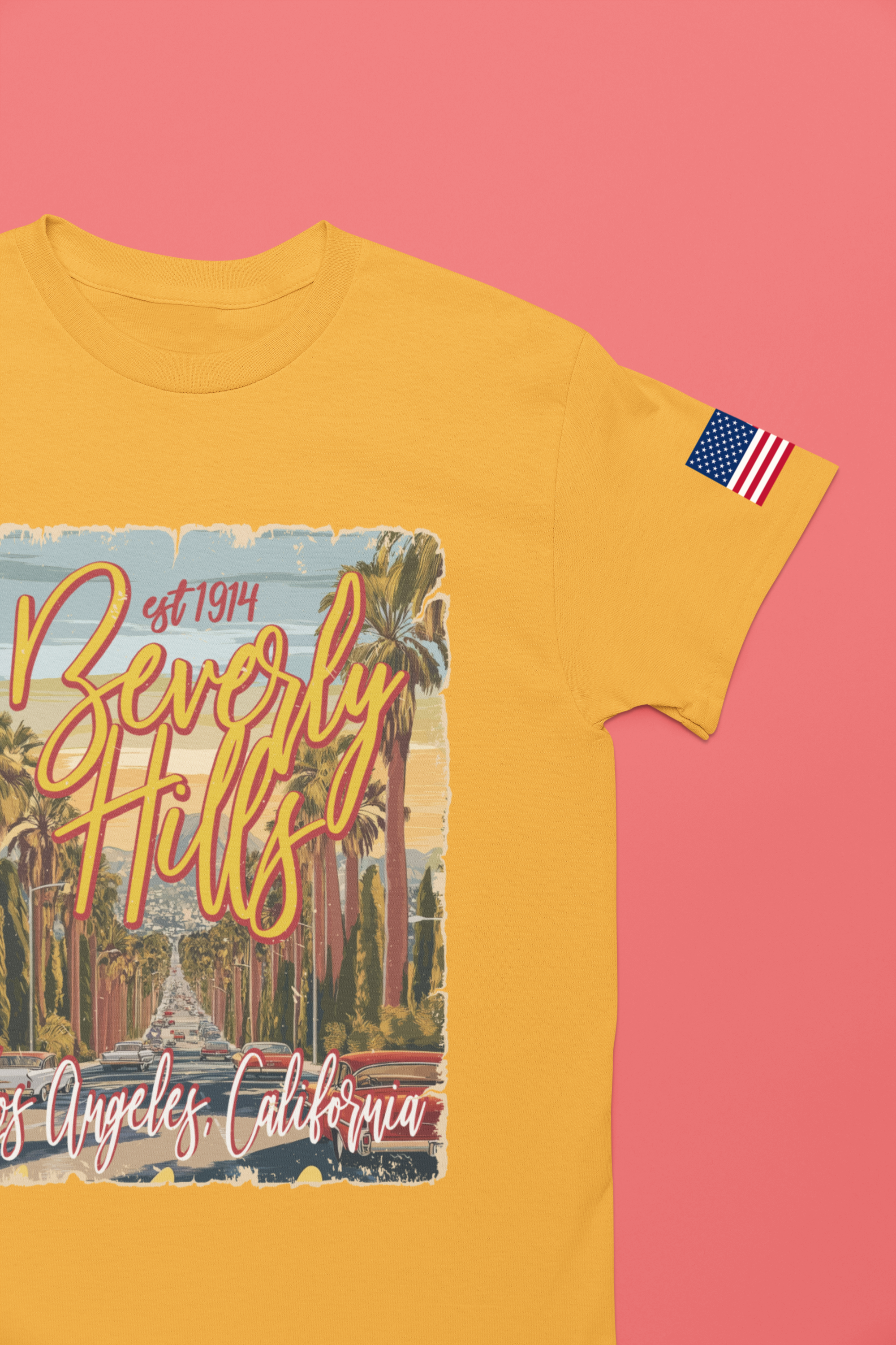 Beverly Hills EST 1914 T-Shirt – Los Angeles California Palm Tree Boulevard Illustrated Tee