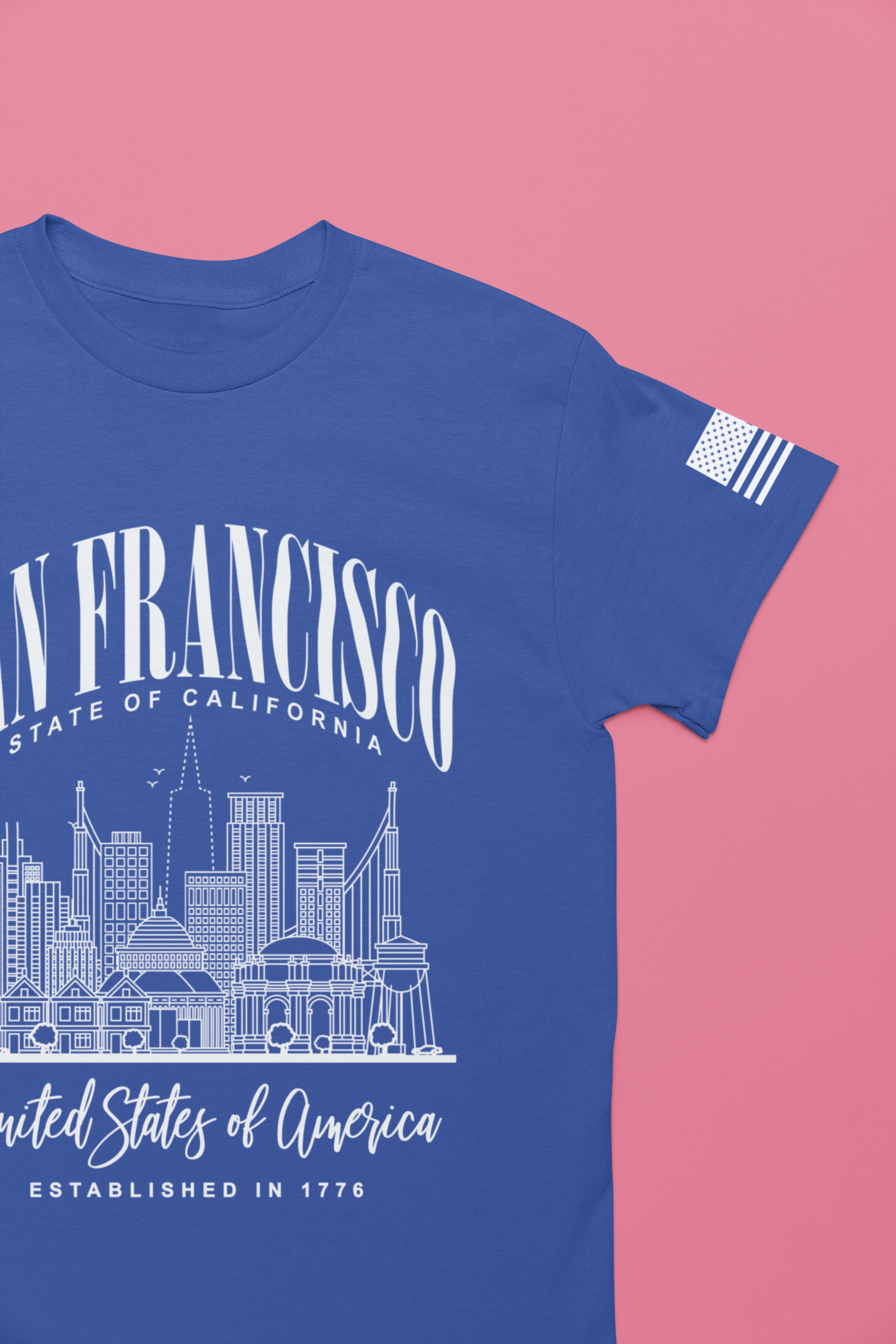 San Francisco State of California T-Shirt – Detailed Skyline Outline Established 1776 United States of America Tee