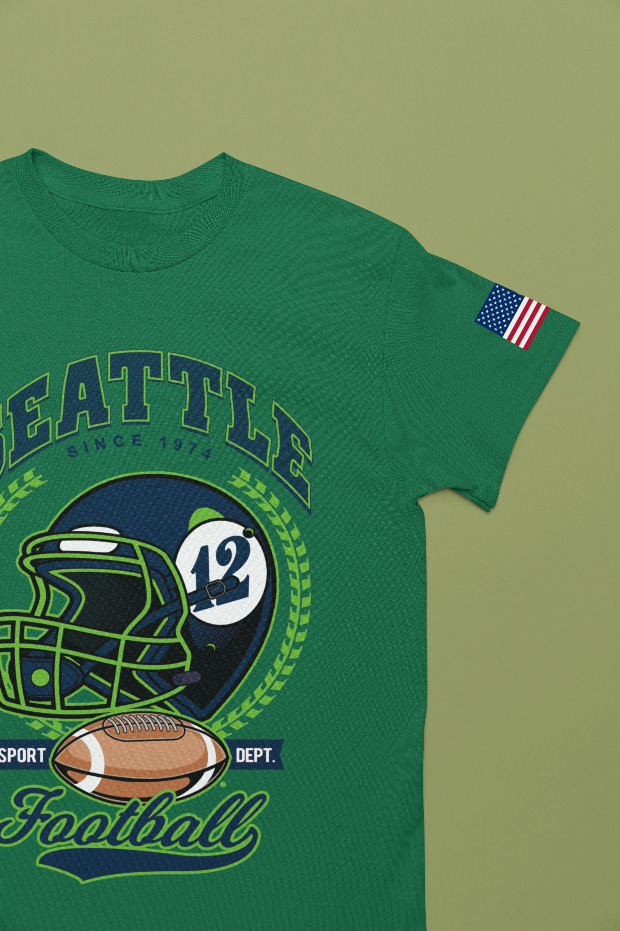 Seattle Since 1974 Football Helmet Sport Dept Graphic T-Shirt | Seahawks Fan Tee | Seattle Football Game Day Shirt